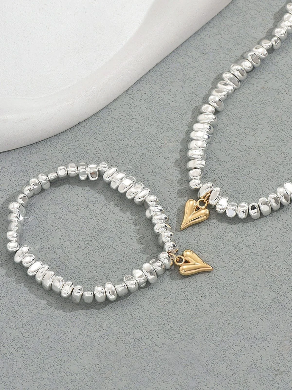 Gold Herz Anhänger Halskette & Armband Set - Image 3