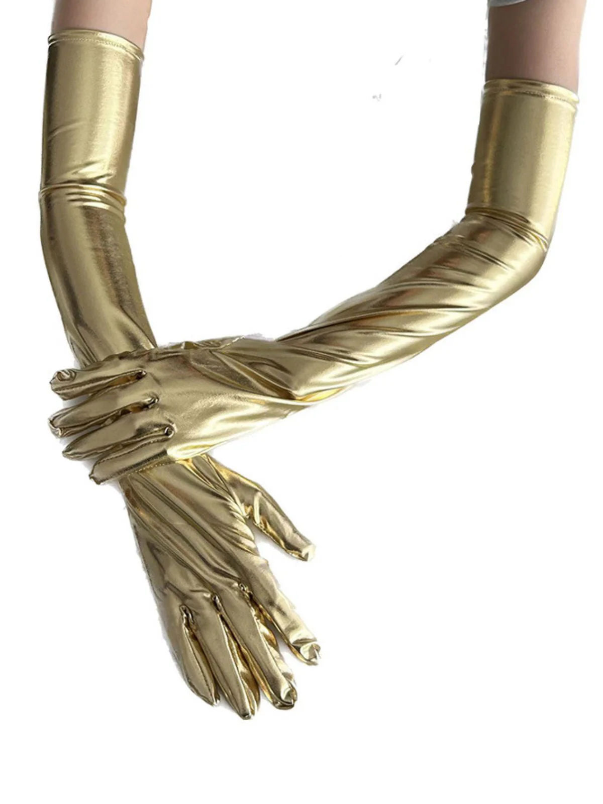 Gold Lack Leder Solide Voll Finger Handschuhe - Image 2