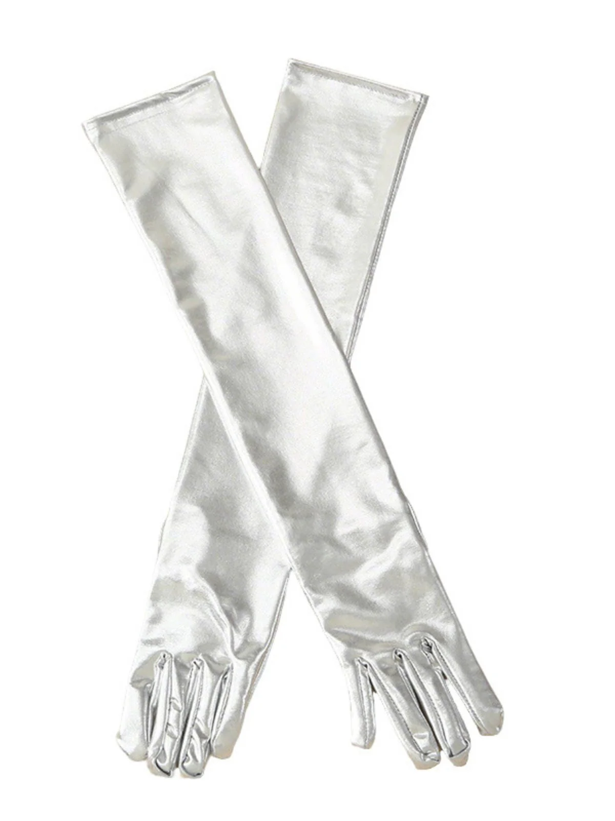 Gold Lack Leder Solide Voll Finger Handschuhe - Image 3