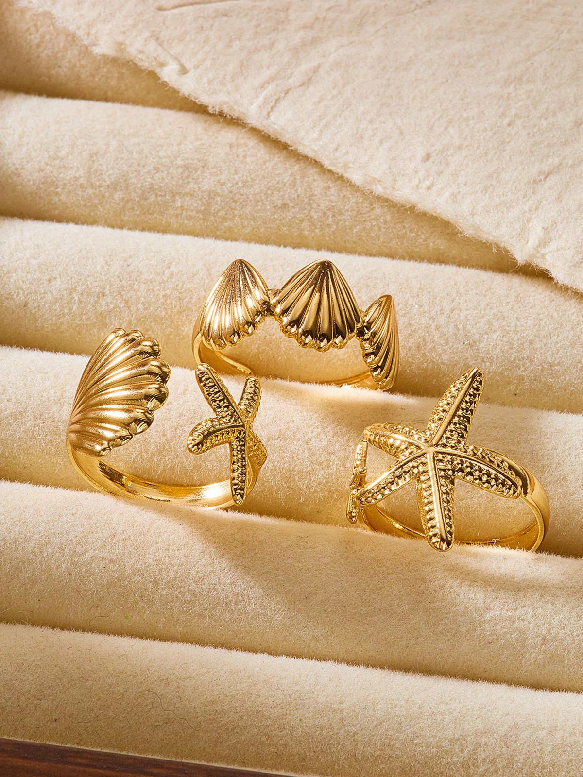 Gold Muschel Seestern Ringe Set