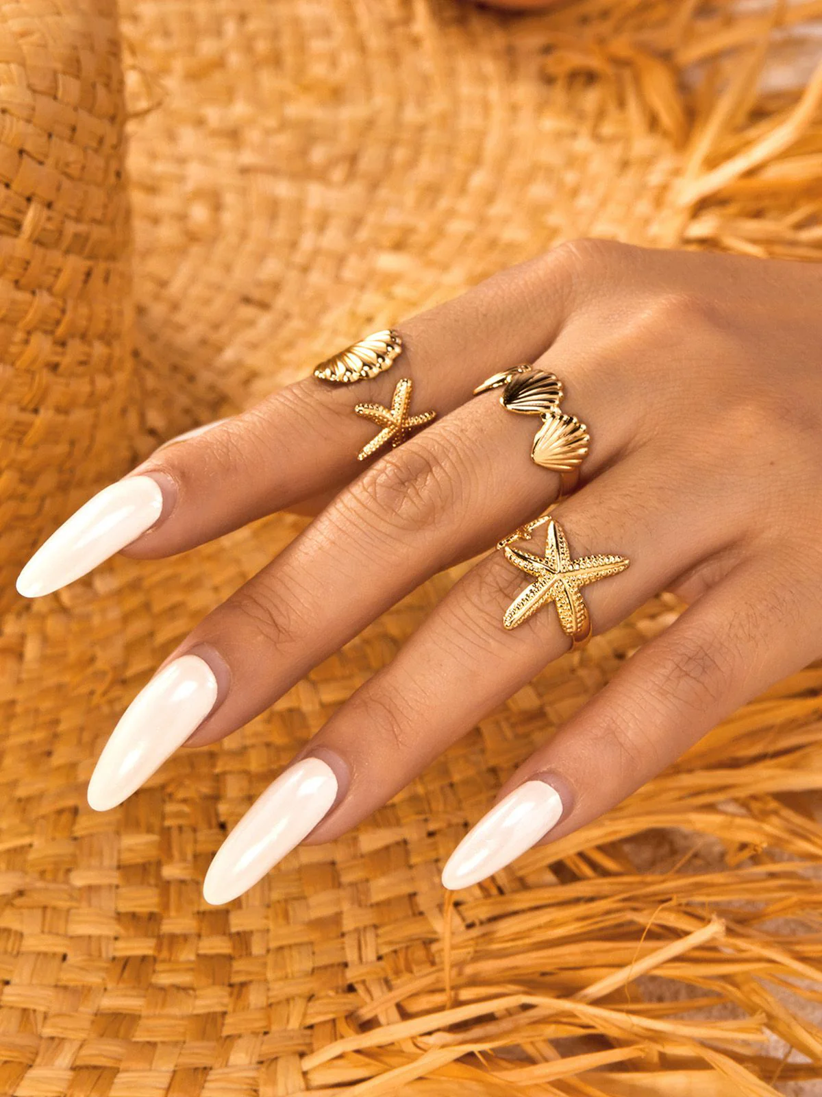 Gold Muschel Seestern Ringe Set - Image 3