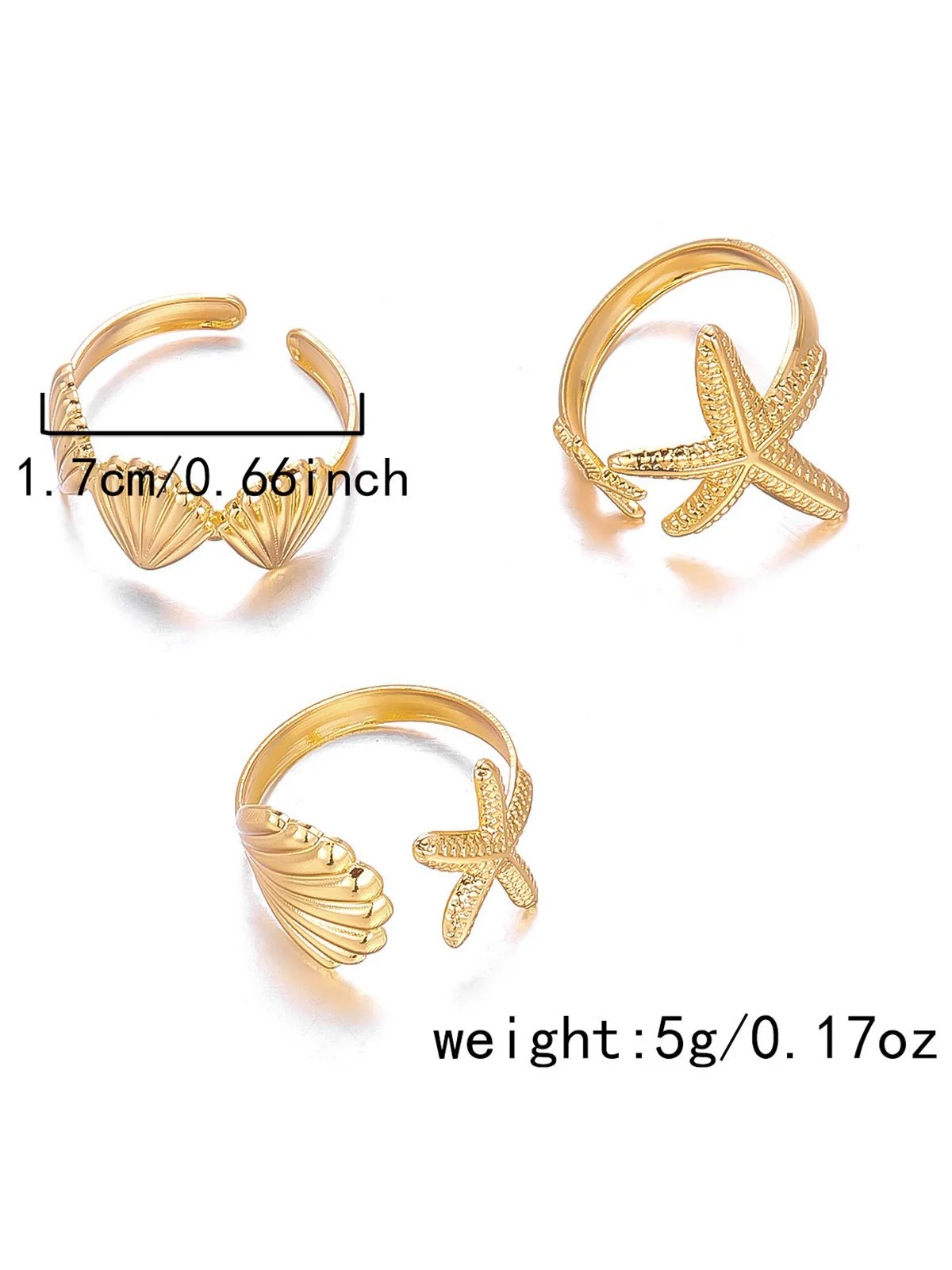 Gold Muschel Seestern Ringe Set - Image 4
