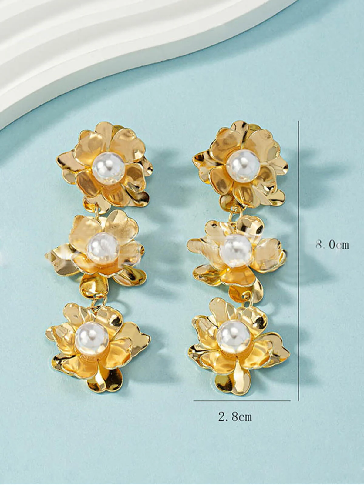 Gold Vintage Blumen Perlen Ohrringe - Image 3