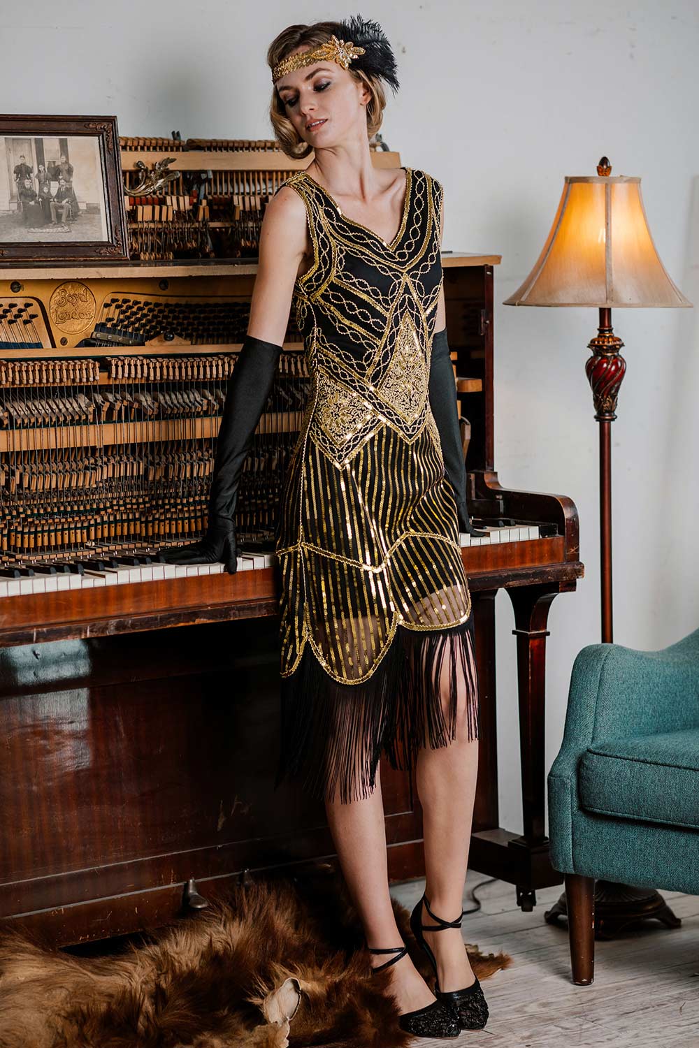 GOLD 1920ER PAILLETTEN FRANSEN FLAPPER KLEID - Image 3