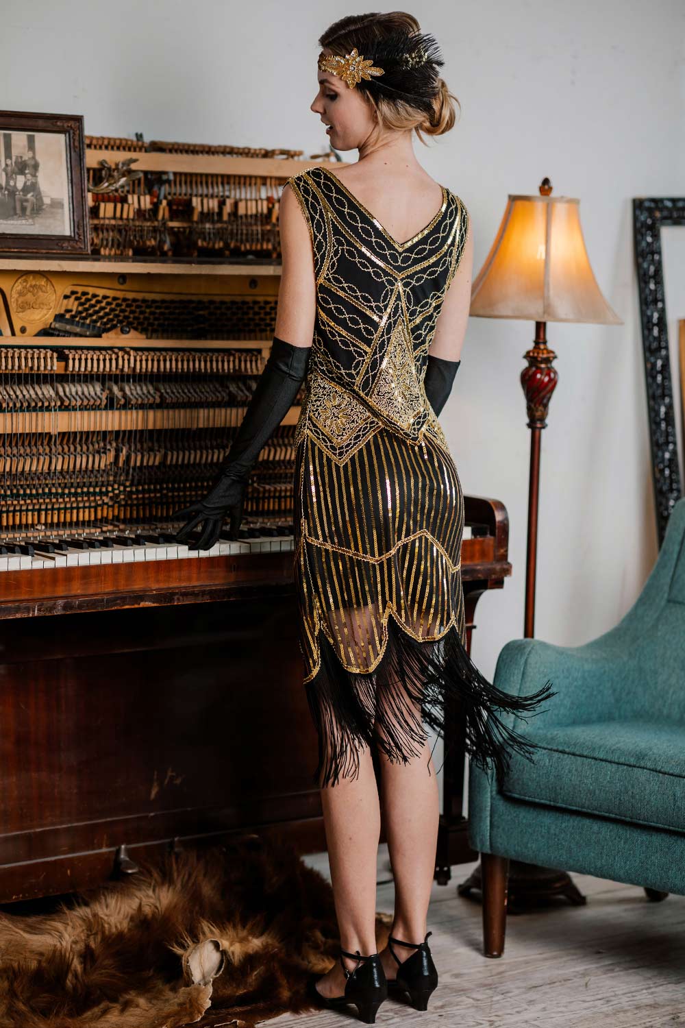 GOLD 1920ER PAILLETTEN FRANSEN FLAPPER KLEID - Image 4