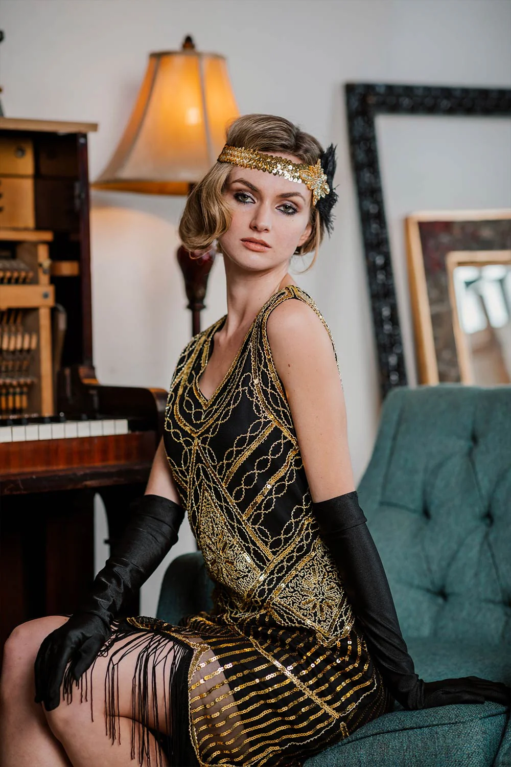 GOLD 1920ER PAILLETTEN FRANSEN FLAPPER KLEID - Image 5