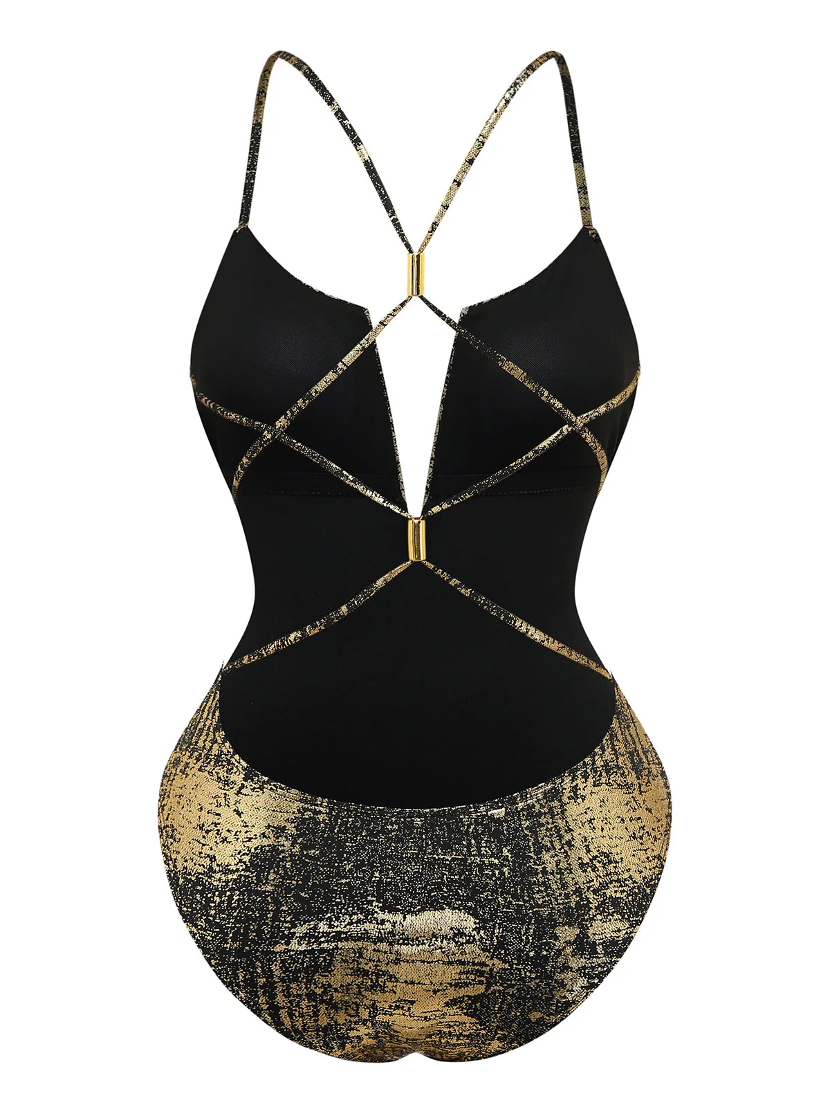 Gold 70er Badeanzug mit Distressed-Metallic und tiefem V-Ausschnitt - Image 3