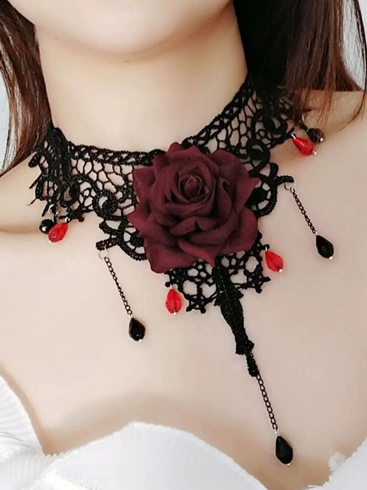 Gothic 3D Rose Edelstein Anhänger Choker Halskette - Image 2