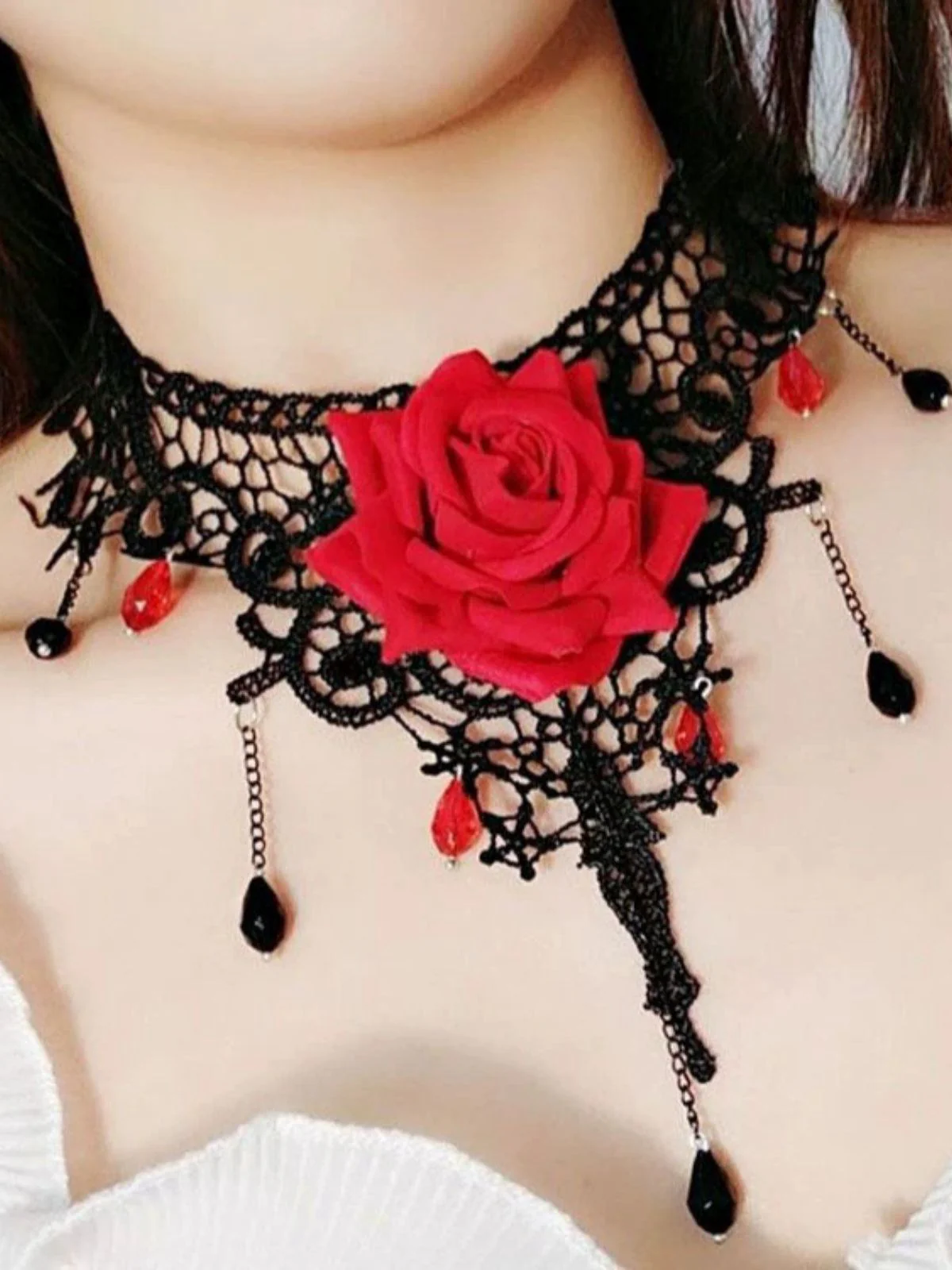 Gothic 3D Rose Edelstein Anhänger Choker Halskette - Image 3