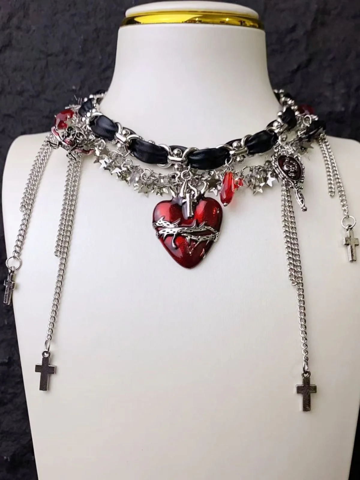 Gothic Dornenherz Leder Kreuz Quaste Halsband - Image 4