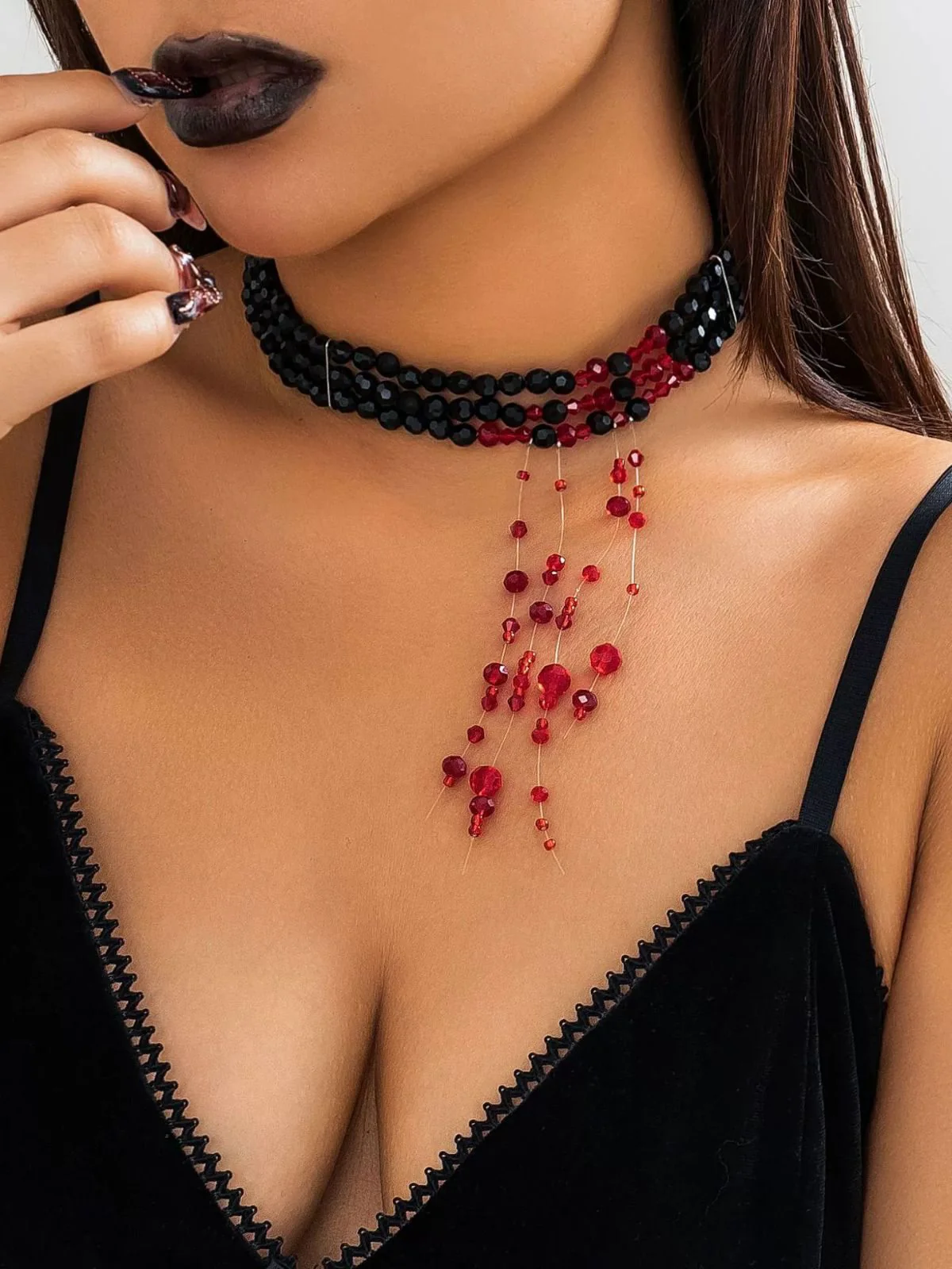 Gothic Mehrschichtig Beaded Blutstropfen Anhänger Halskette - Image 2