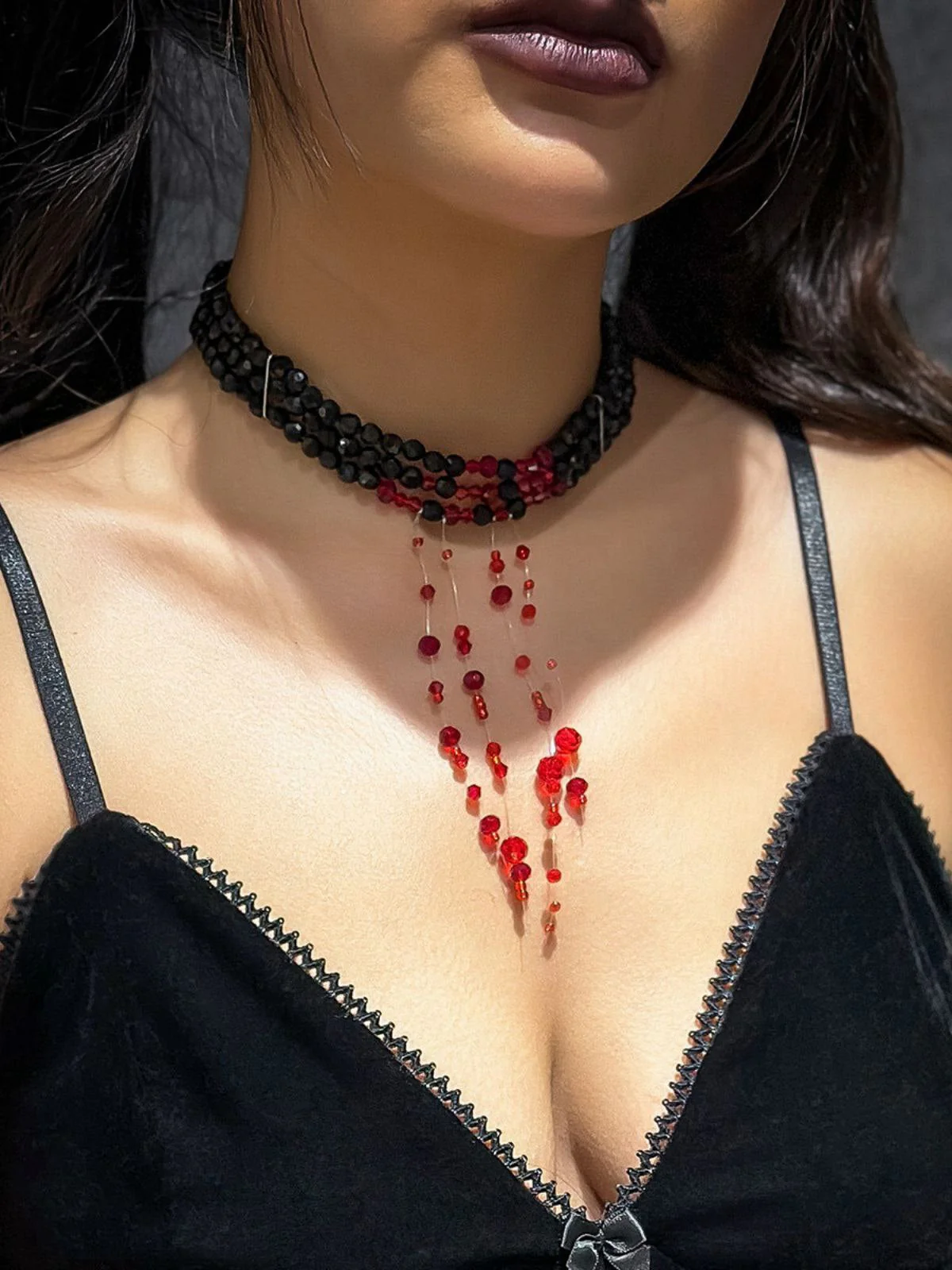 Gothic Mehrschichtig Beaded Blutstropfen Anhänger Halskette - Image 3