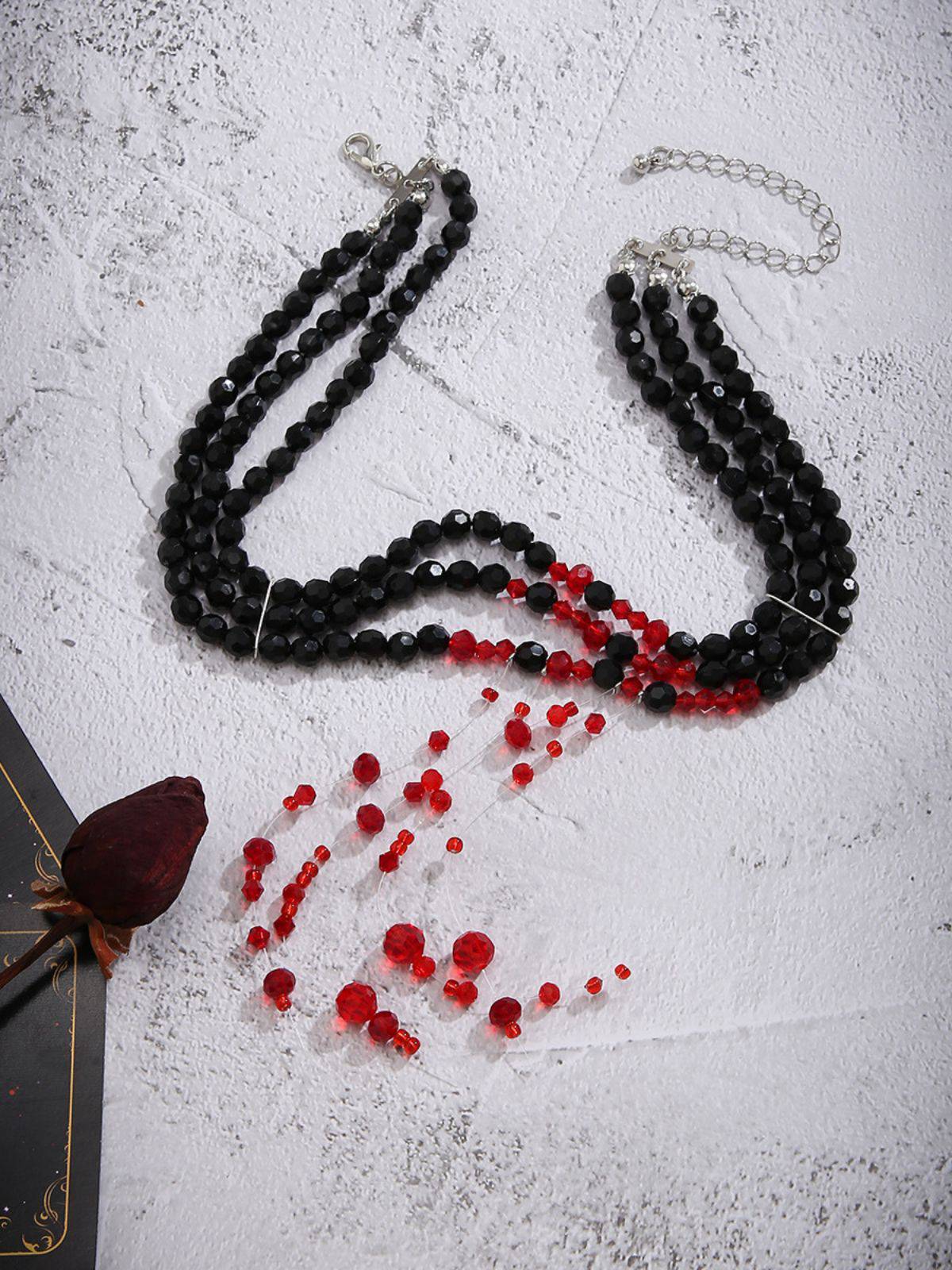 Gothic Mehrschichtig Beaded Blutstropfen Anhänger Halskette - Image 6