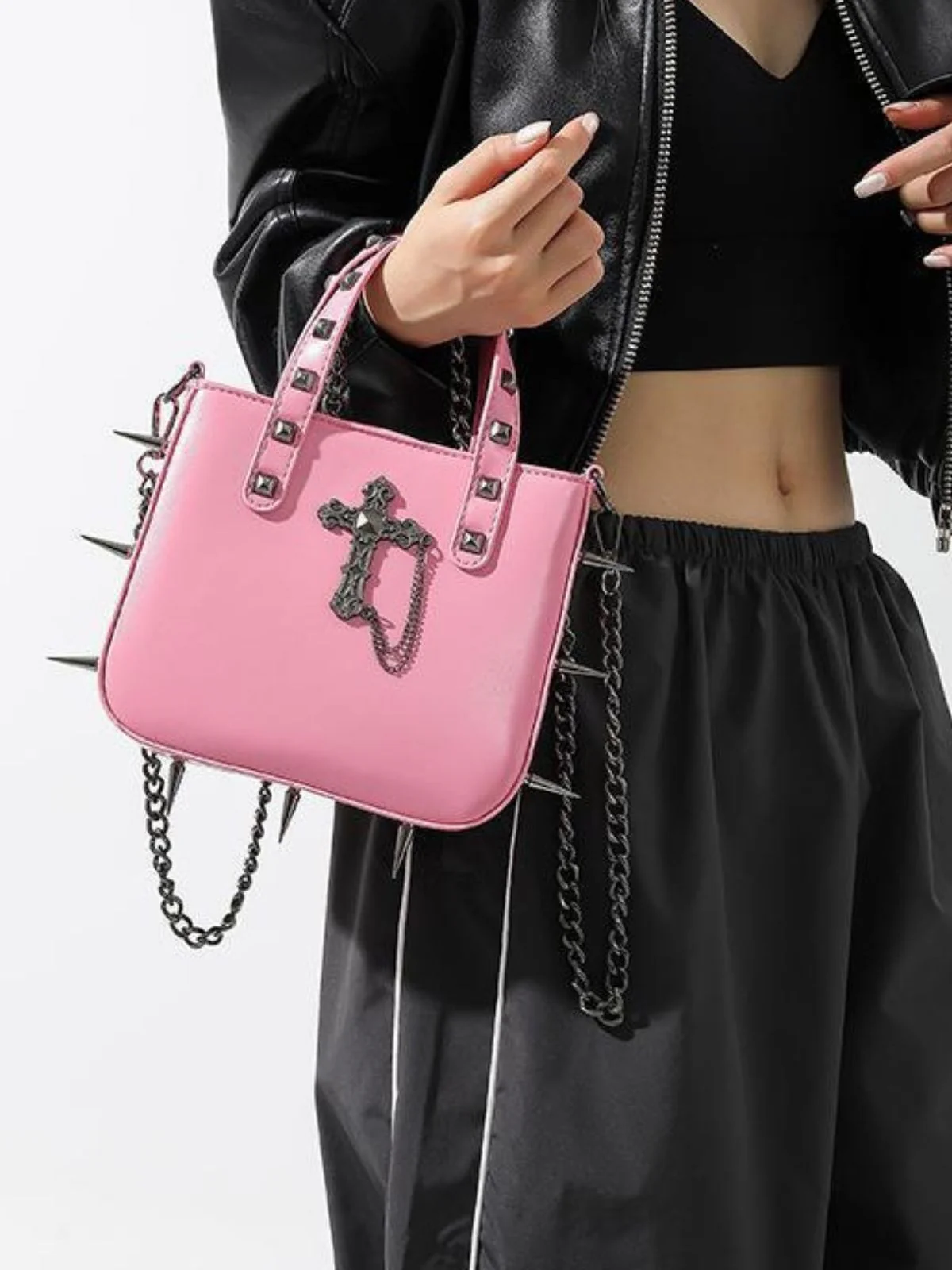 Gothic PU Leder Punk Nieten Handtasche - Image 5