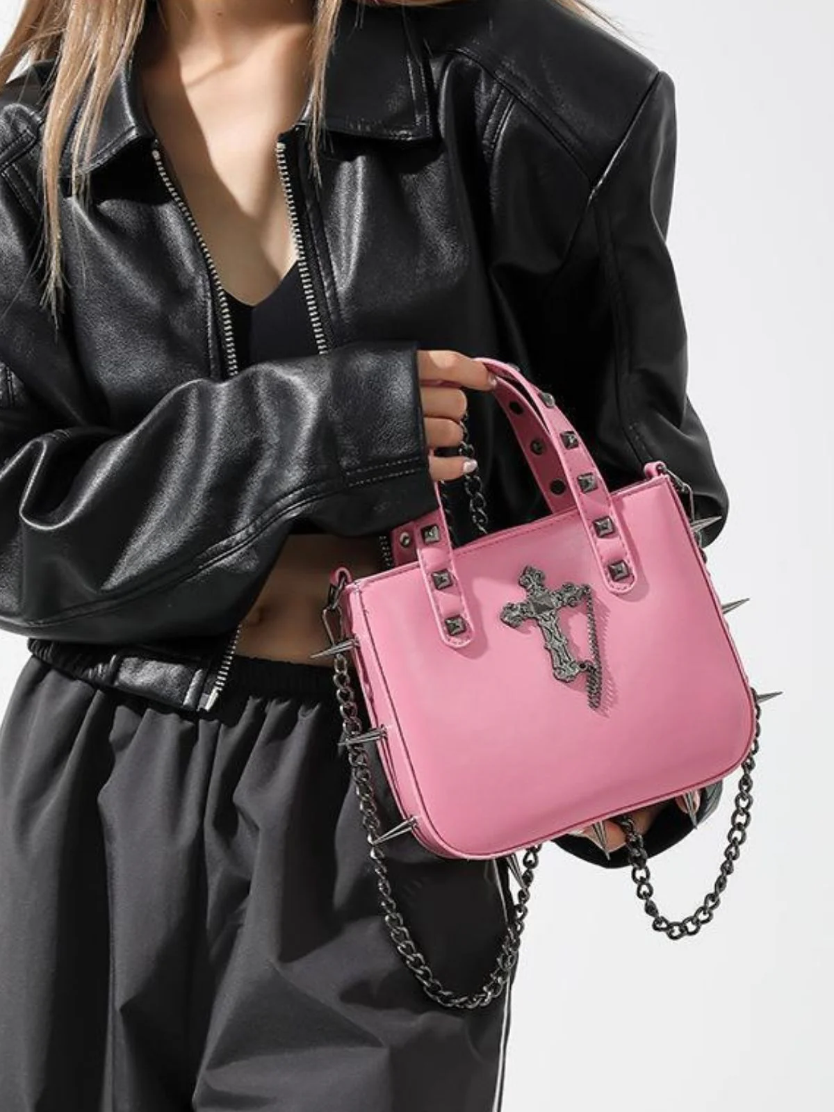 Gothic PU Leder Punk Nieten Handtasche - Image 7