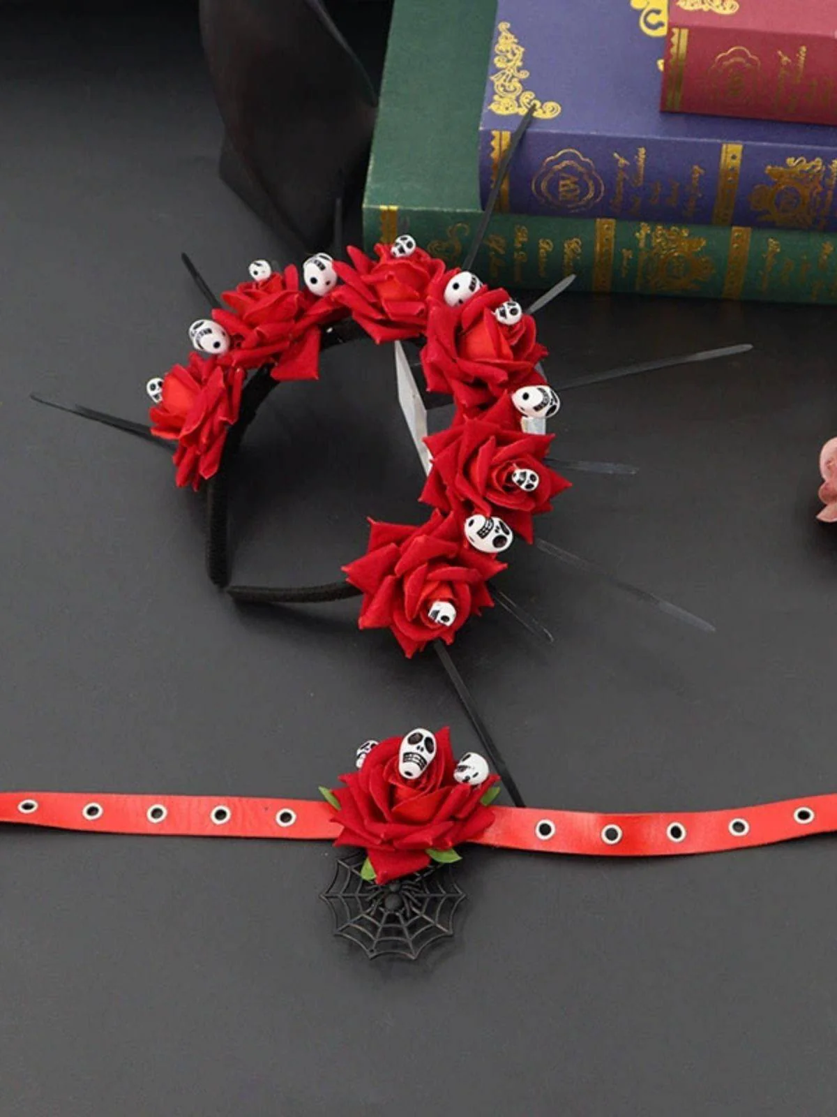 Gothic Schädel Rose Halloween Stirnband & Halskette - Image 3