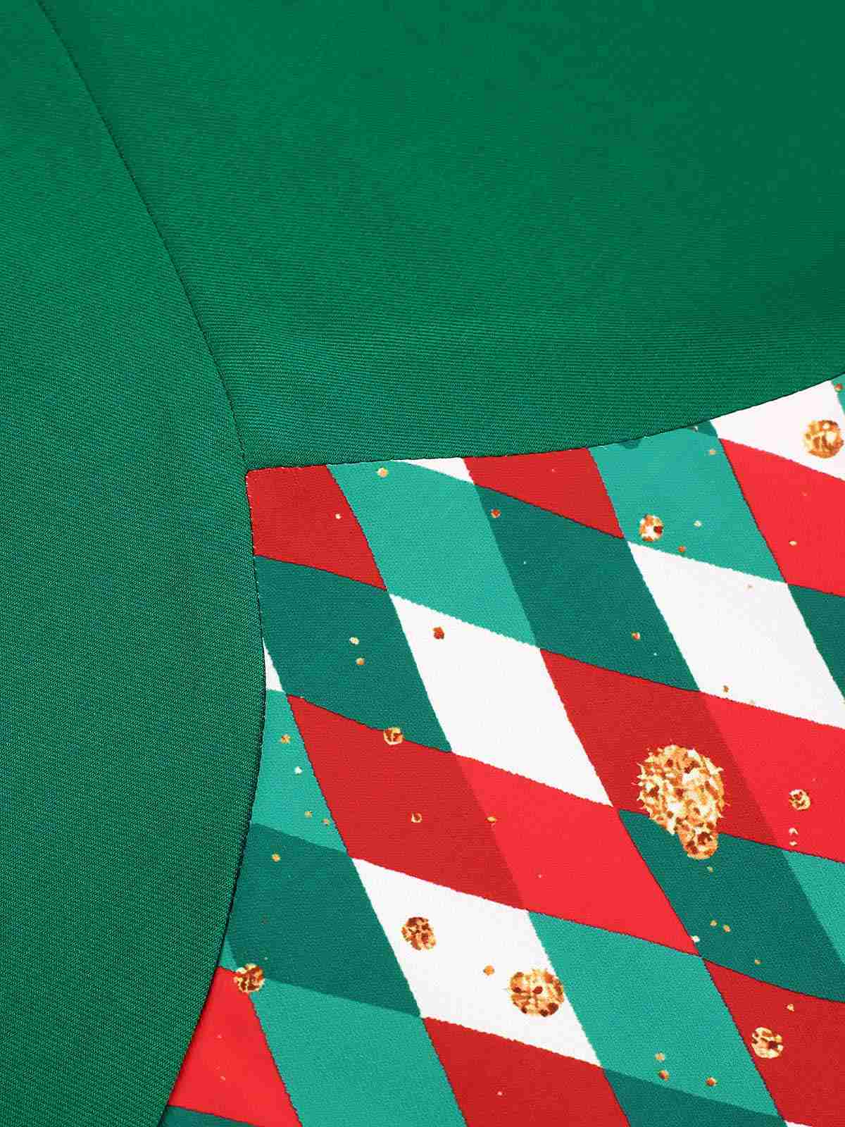 Grün 1940er Bunt Plaid Gekerbter Kragen Kleid - Image 7