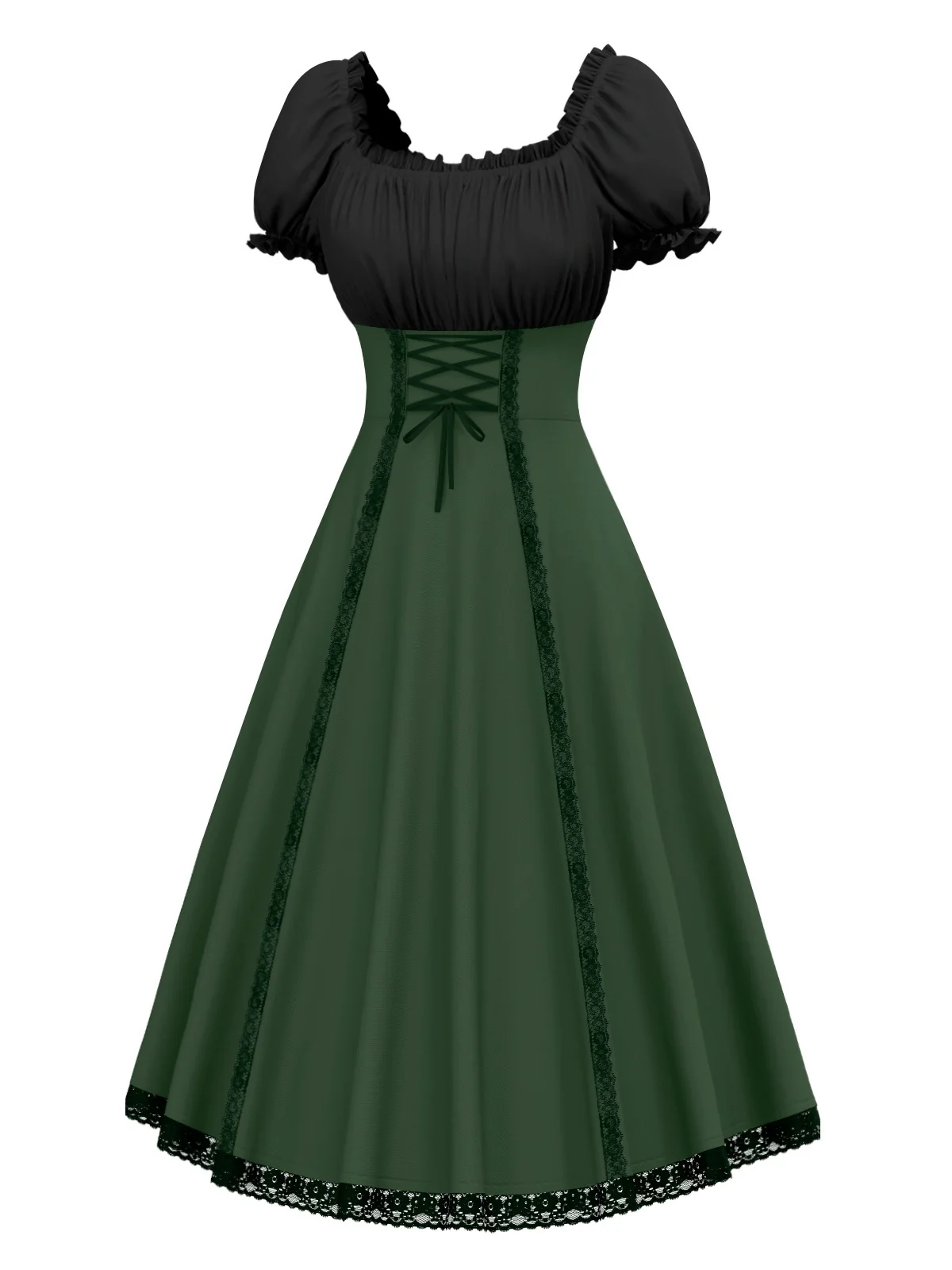 Grün 1940er Farbblock Schnürung Kleid - Image 3