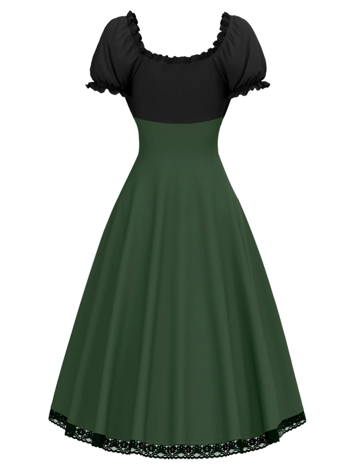 Grün 1940er Farbblock Schnürung Kleid - Image 4