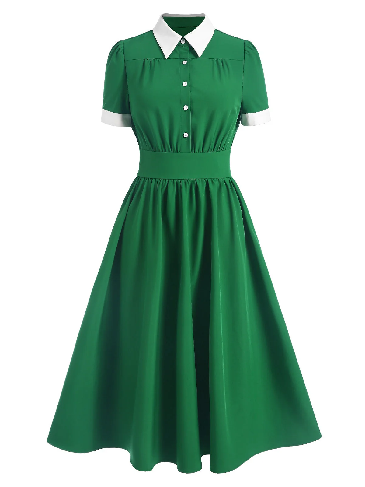 Grün 1940er Kontrast Hemdkragen Kleid - Image 2