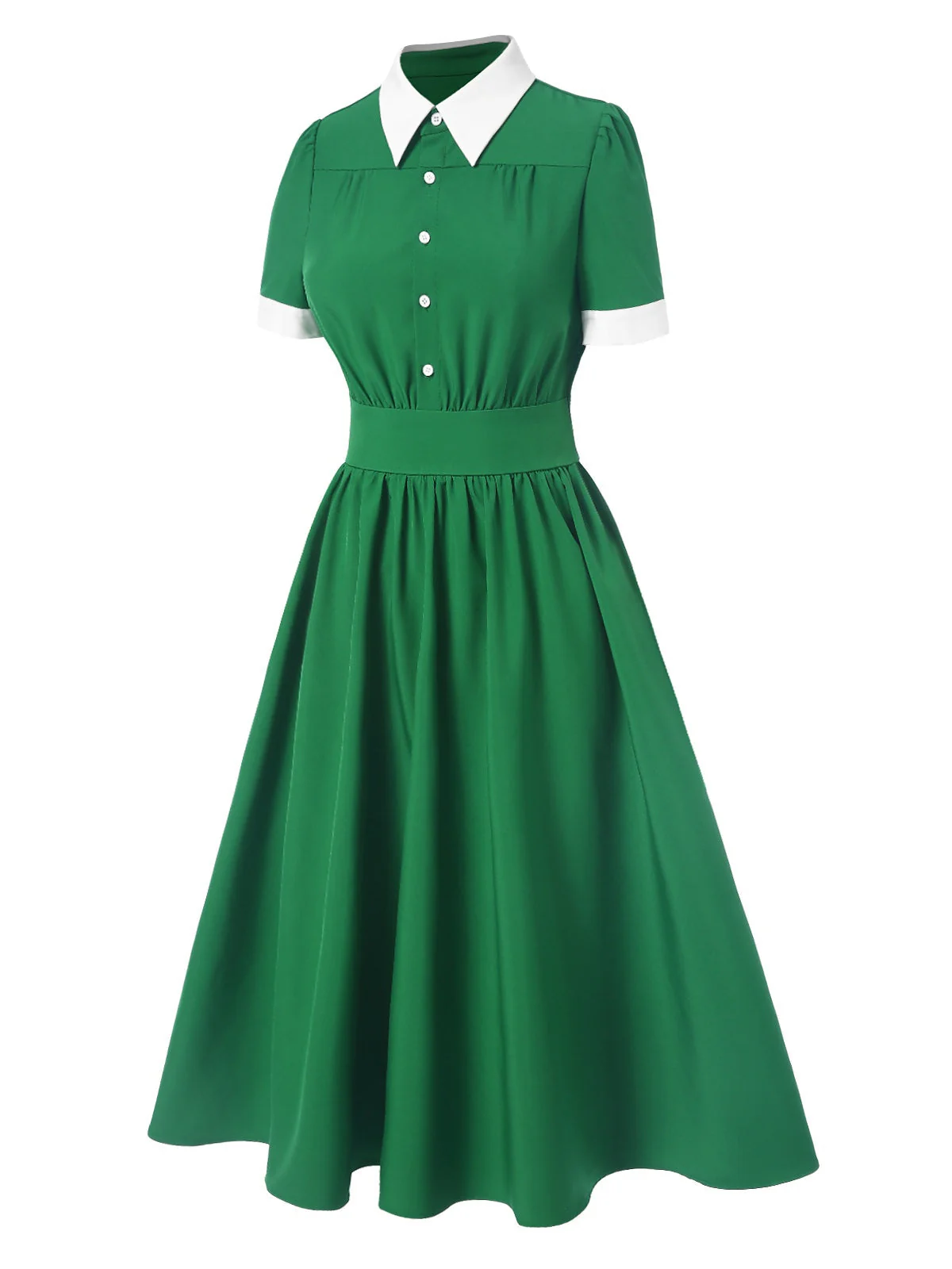 Grün 1940er Kontrast Hemdkragen Kleid - Image 3
