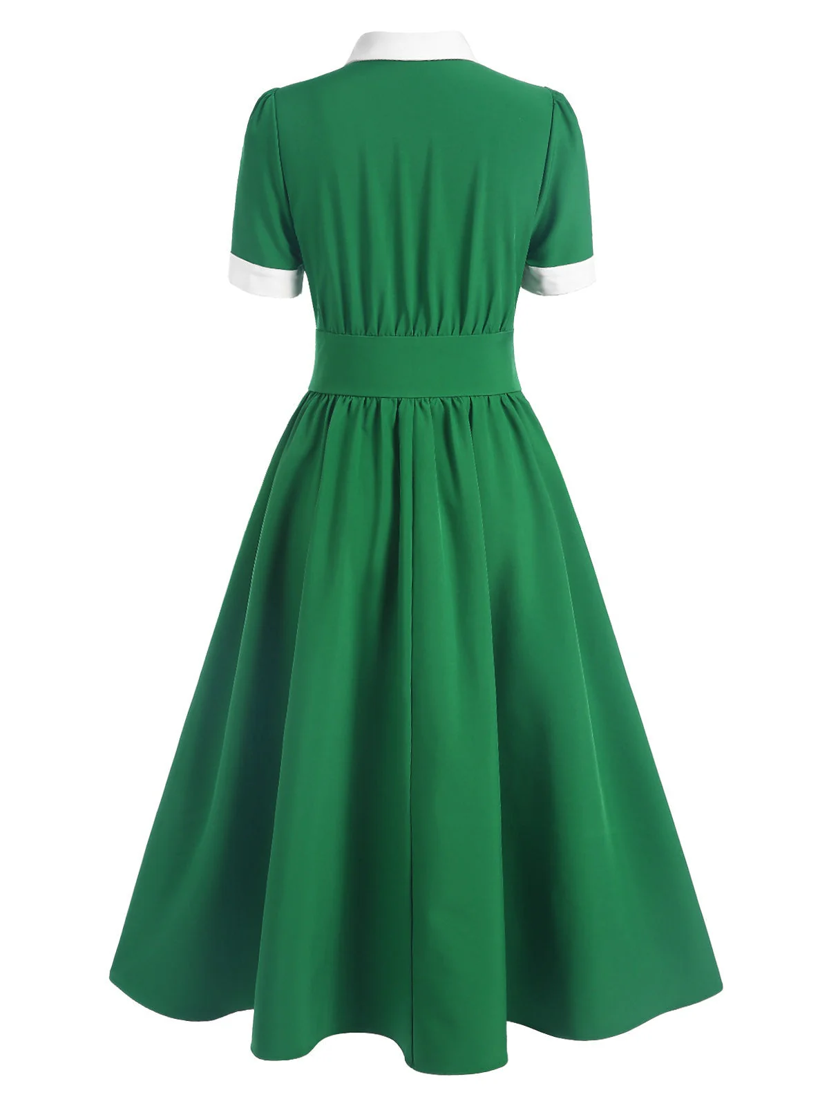 Grün 1940er Kontrast Hemdkragen Kleid - Image 4