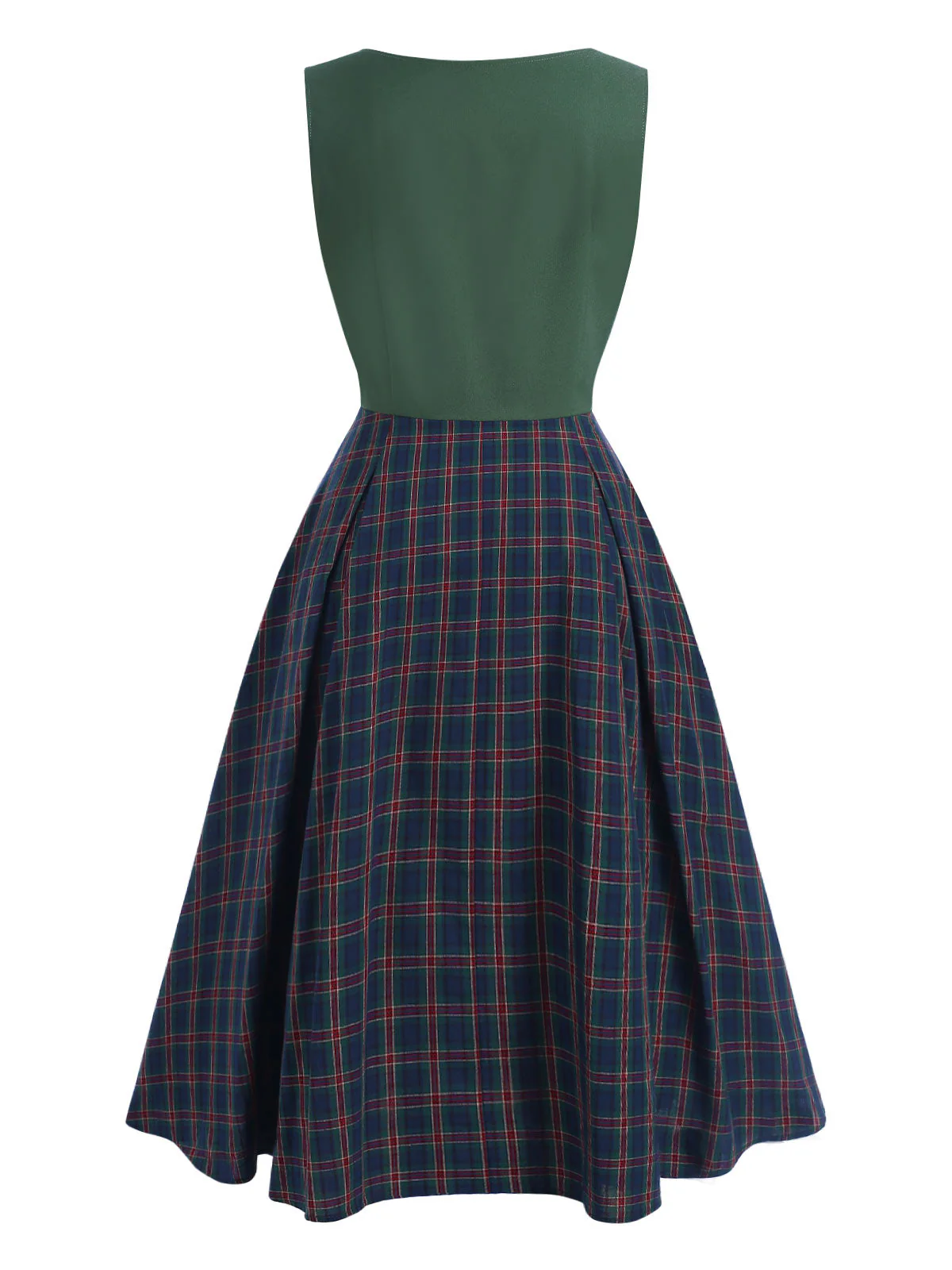 Grün 1940er Plaids Patchwork Ärmellos Kleid - Image 4