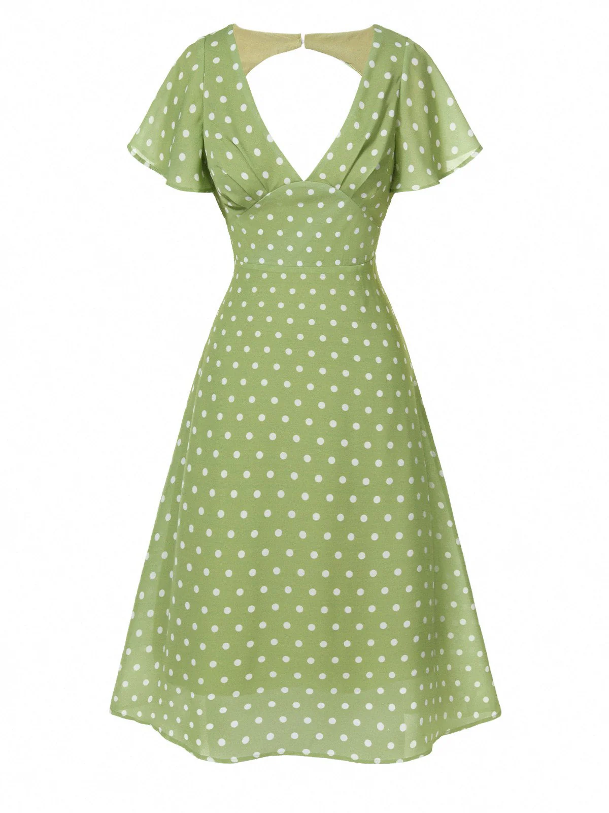 Grün 1940er Rücken-Hohl Polka Dots Kleid - Image 2