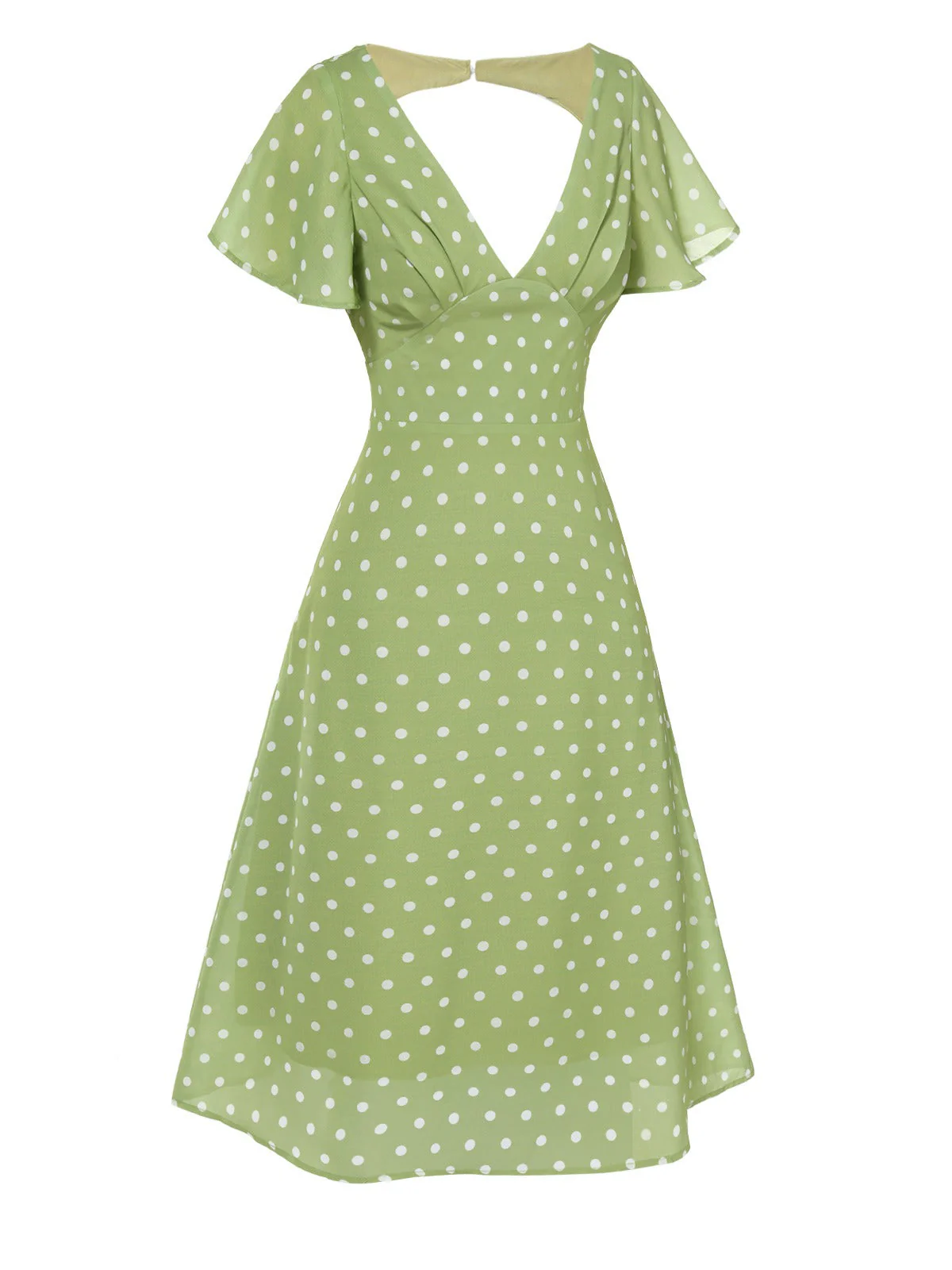 Grün 1940er Rücken-Hohl Polka Dots Kleid - Image 3