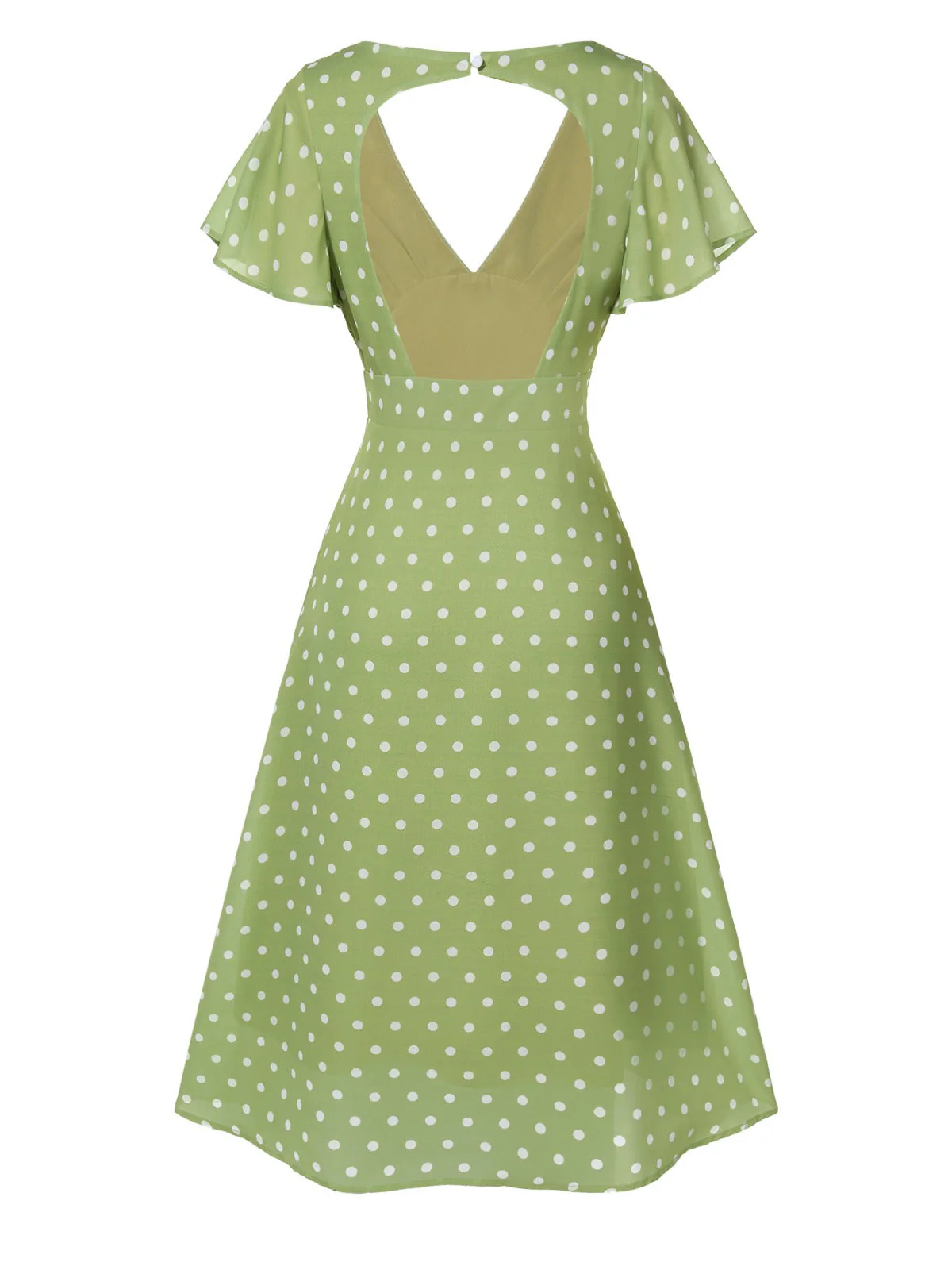 Grün 1940er Rücken-Hohl Polka Dots Kleid - Image 4
