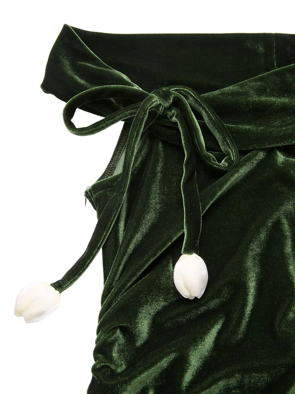 Grün 1940er Samt Gerüscht Schulterfrei Bardot Kleid - Image 6