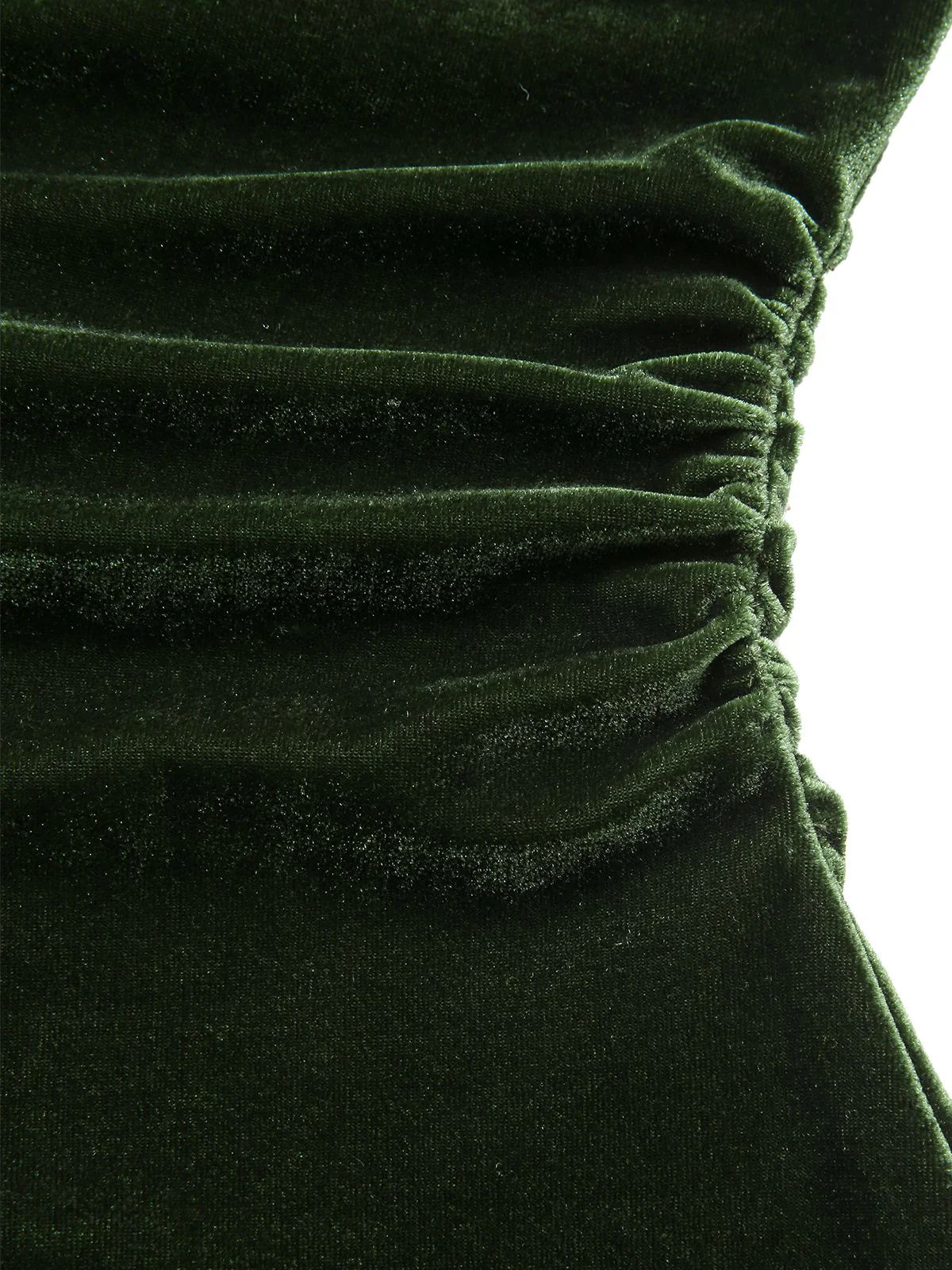 Grün 1940er Samt Gerüscht Schulterfrei Bardot Kleid - Image 7