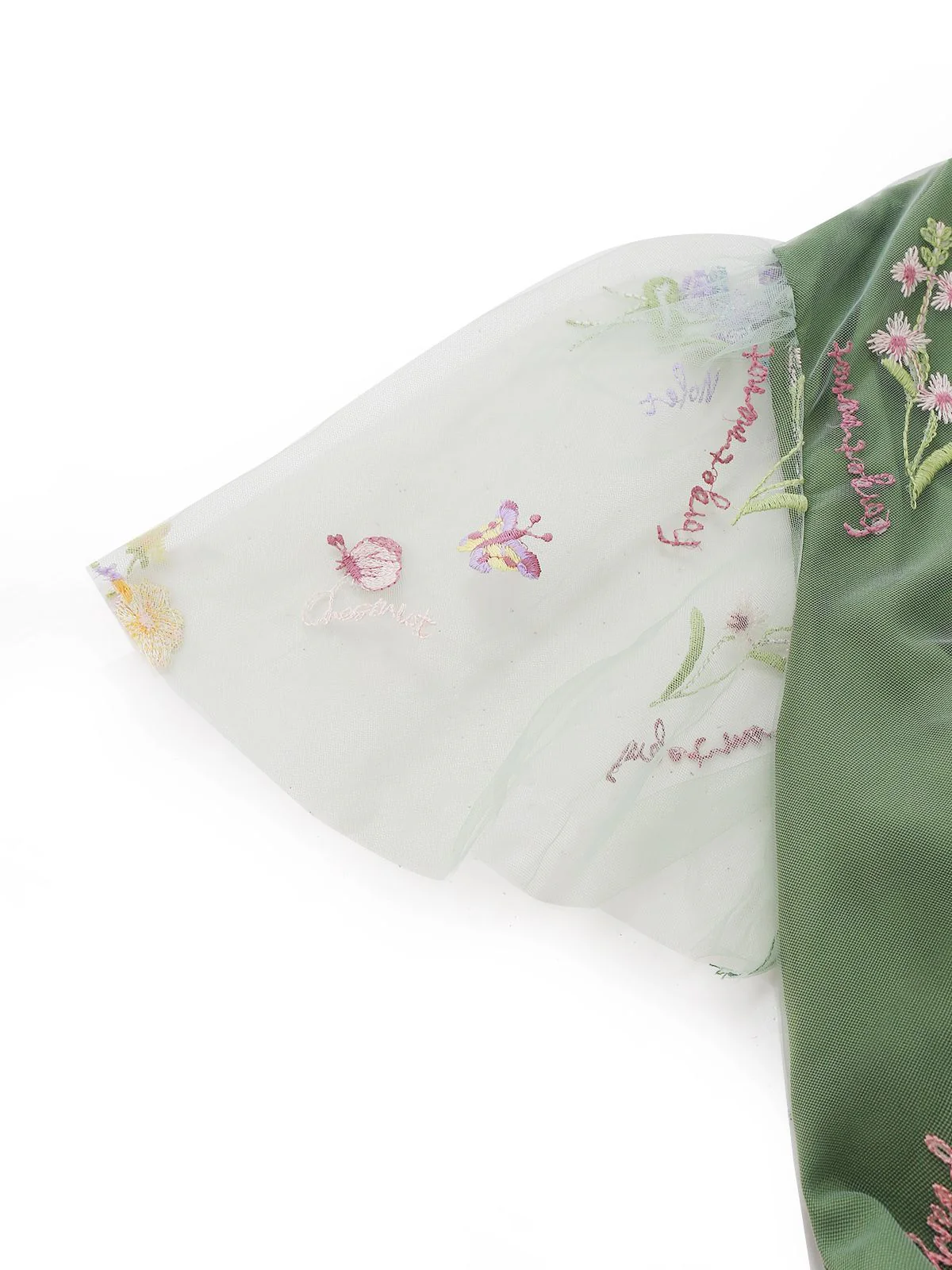 Grün 1950er Blumen Puffärmel Netz Bestickt Kleid - Image 5