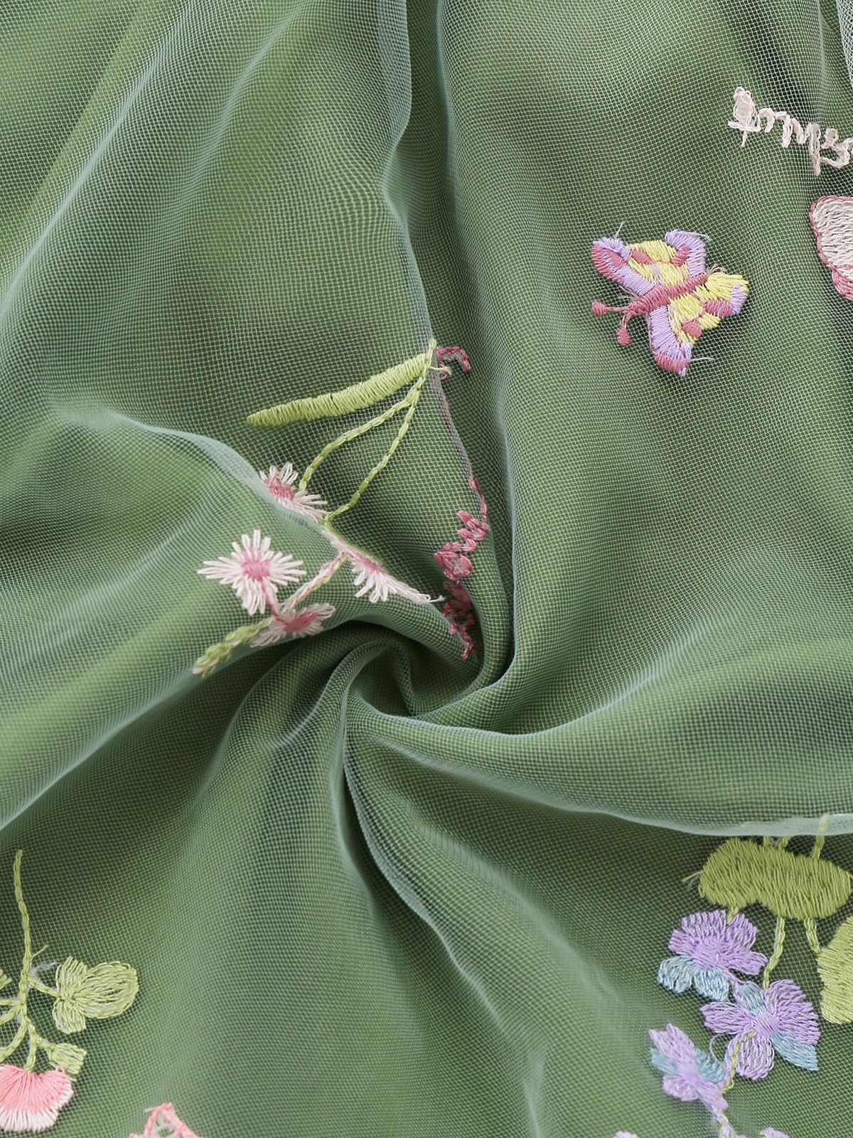 Grün 1950er Blumen Puffärmel Netz Bestickt Kleid - Image 8