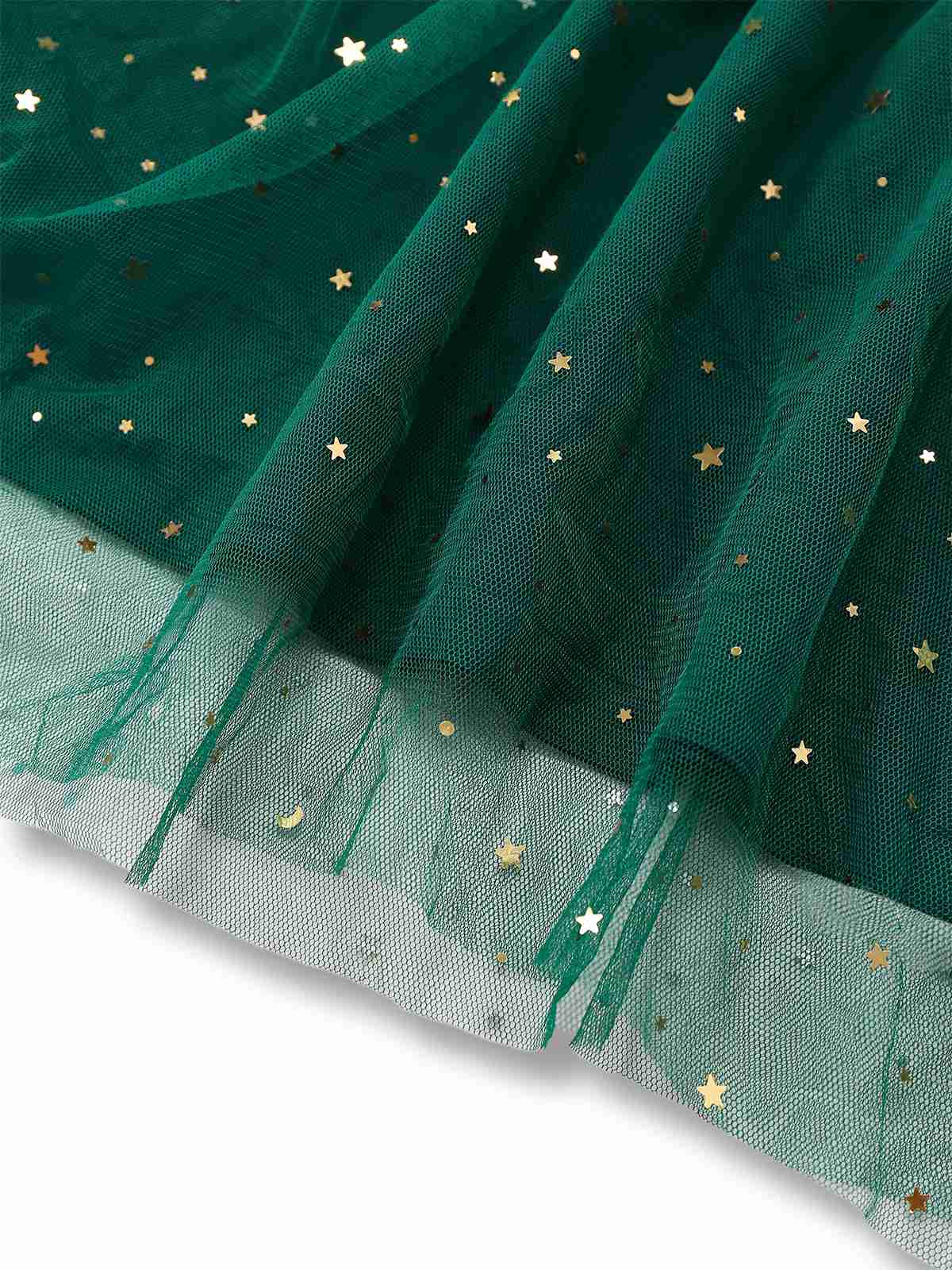 Grün 1950er Glitzer Schulterkrawatte Gerüschtes Kleid - Image 6