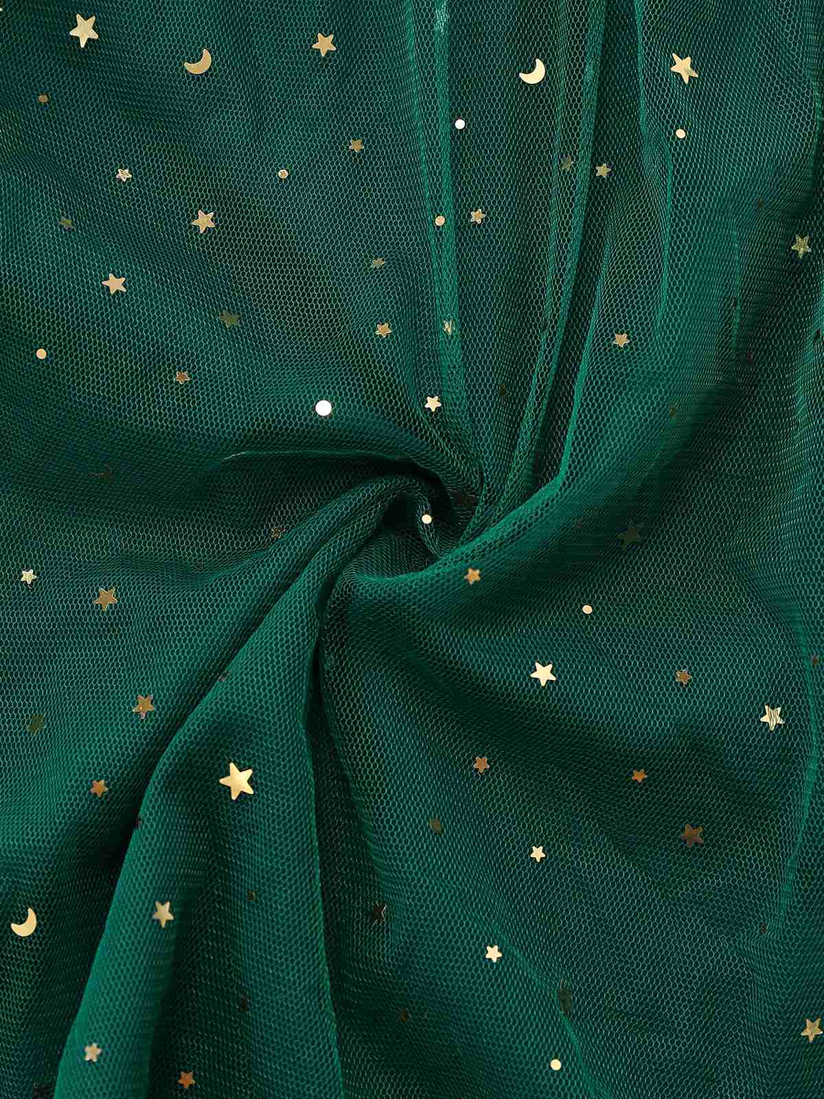 Grün 1950er Glitzer Schulterkrawatte Gerüschtes Kleid - Image 8