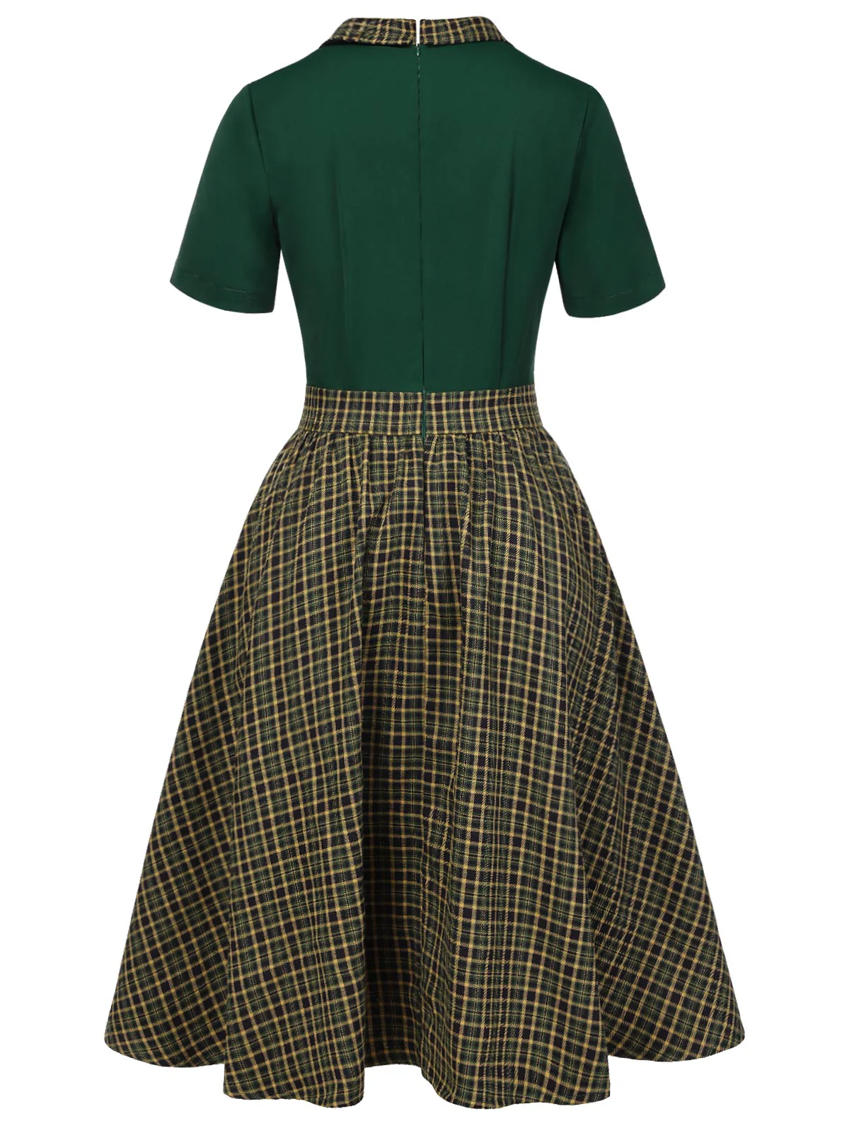 Grün 1950er Plaid Patchwork Revers Kleid - Image 4