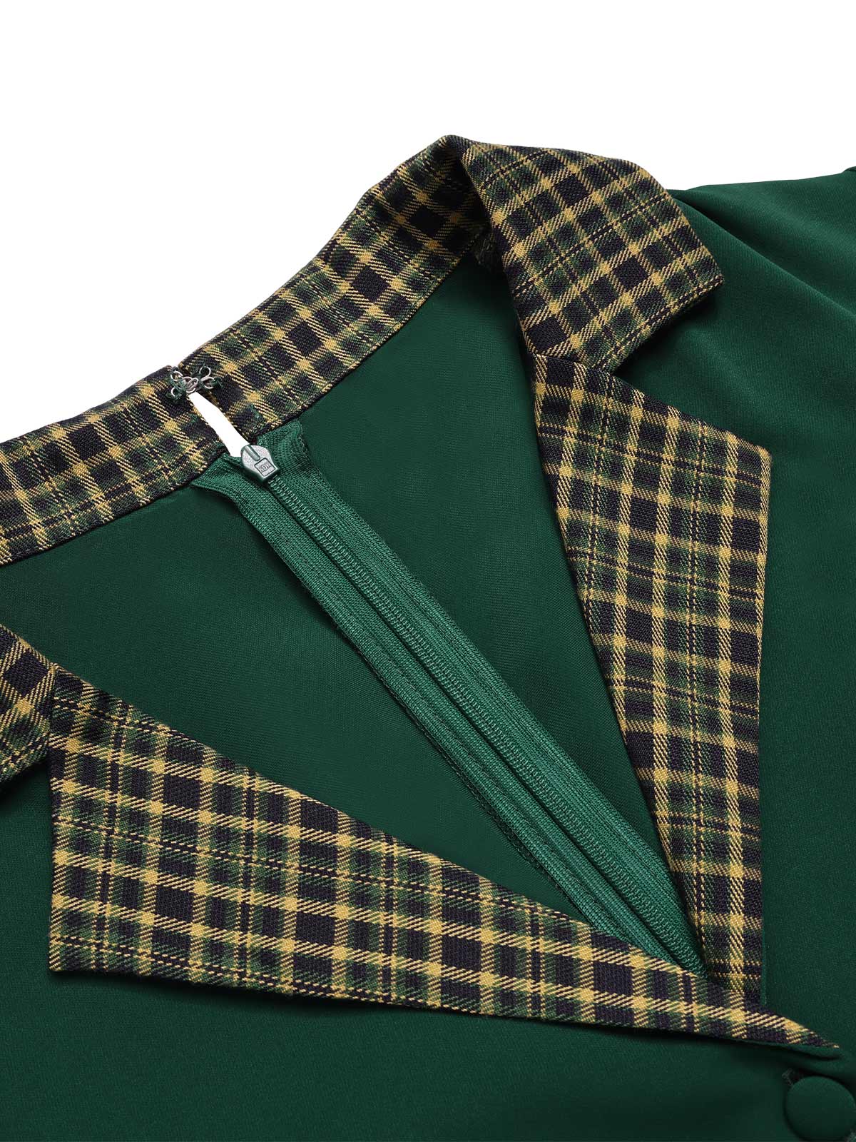 Grün 1950er Plaid Patchwork Revers Kleid - Image 5