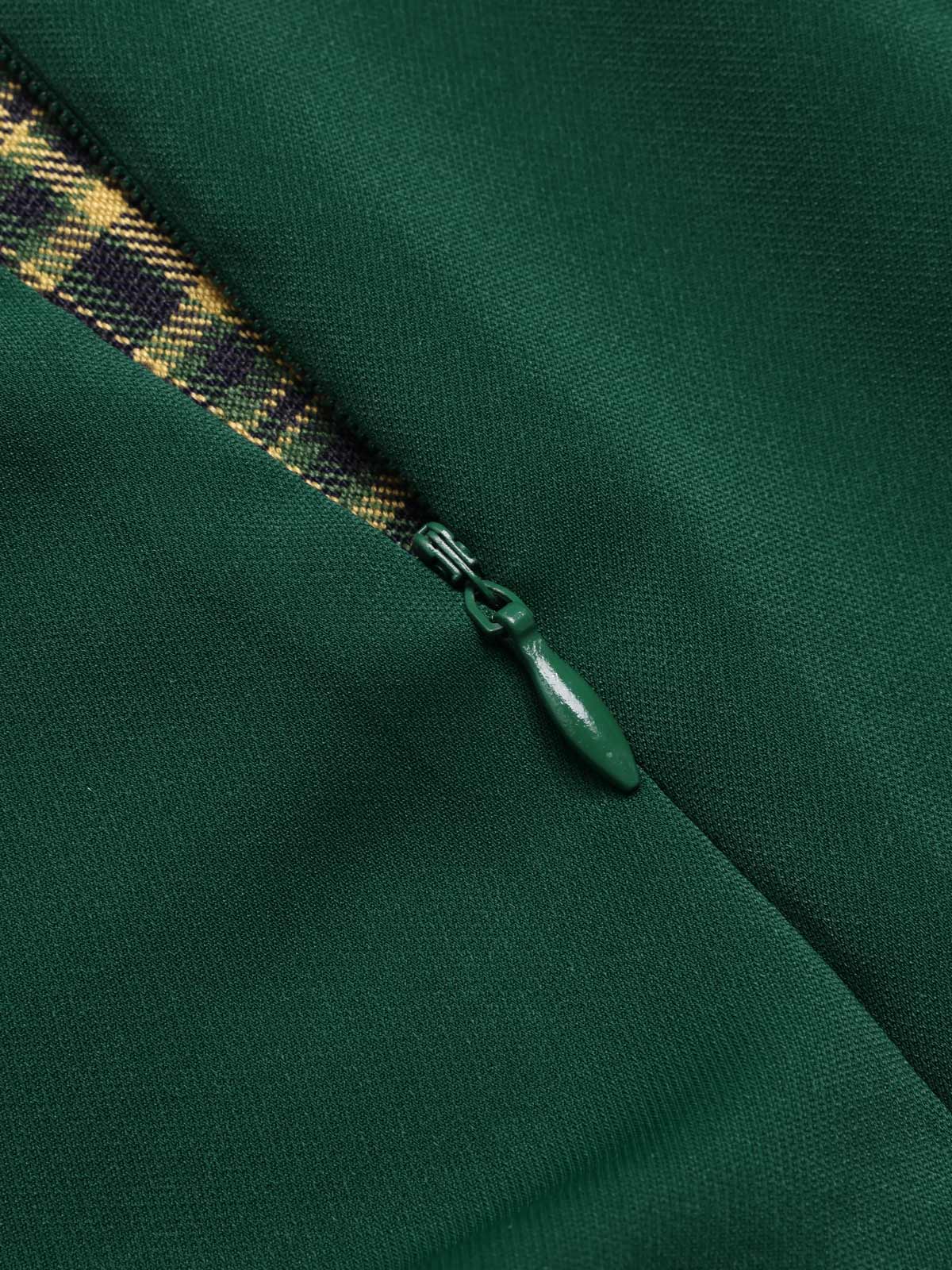 Grün 1950er Plaid Patchwork Revers Kleid - Image 6