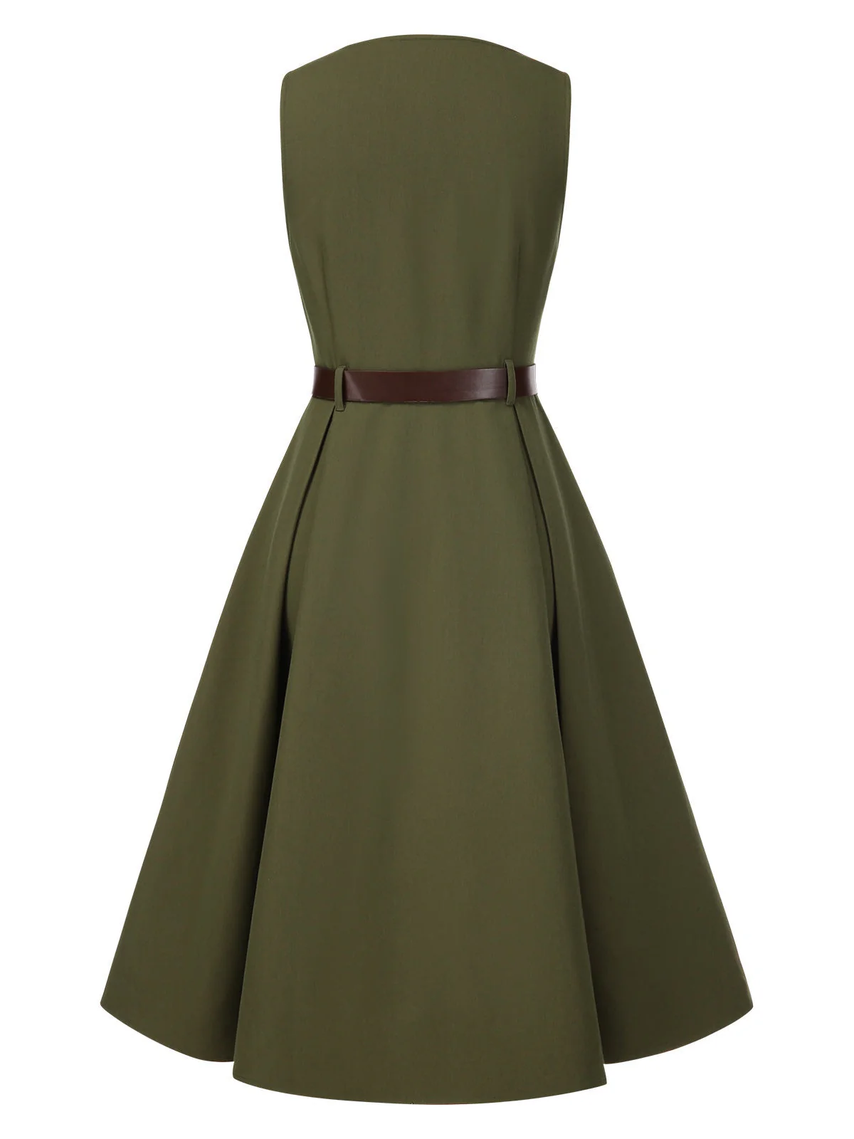 Grün 1950er V-Ausschnitt Taschen Gürtel Weste Kleid - Image 5