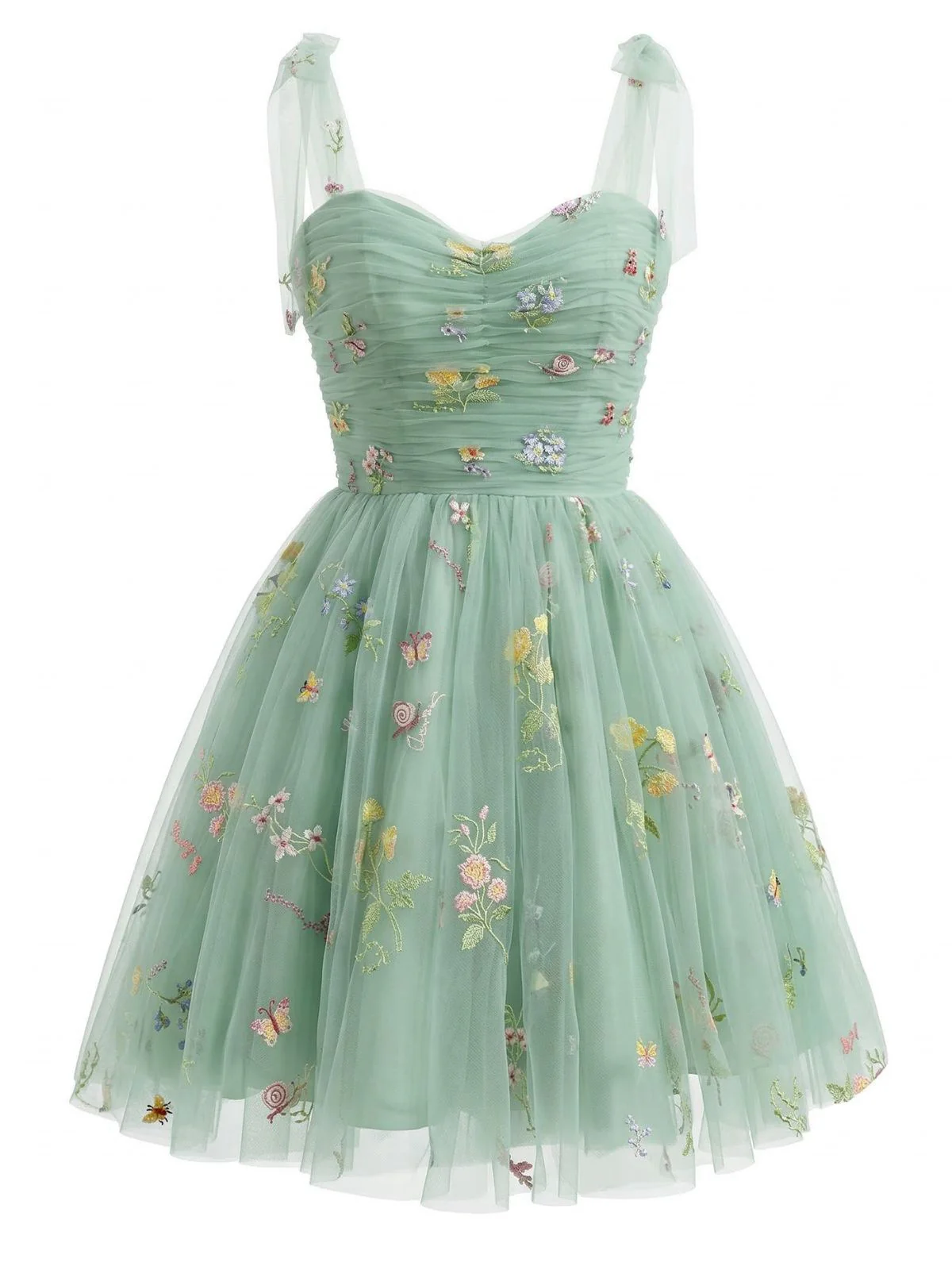 Grün 1960er Blumen Bestickt Netz Tutu Kleid - Image 2