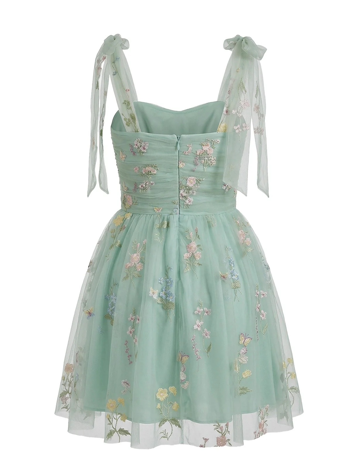 Grün 1960er Blumen Bestickt Netz Tutu Kleid - Image 3