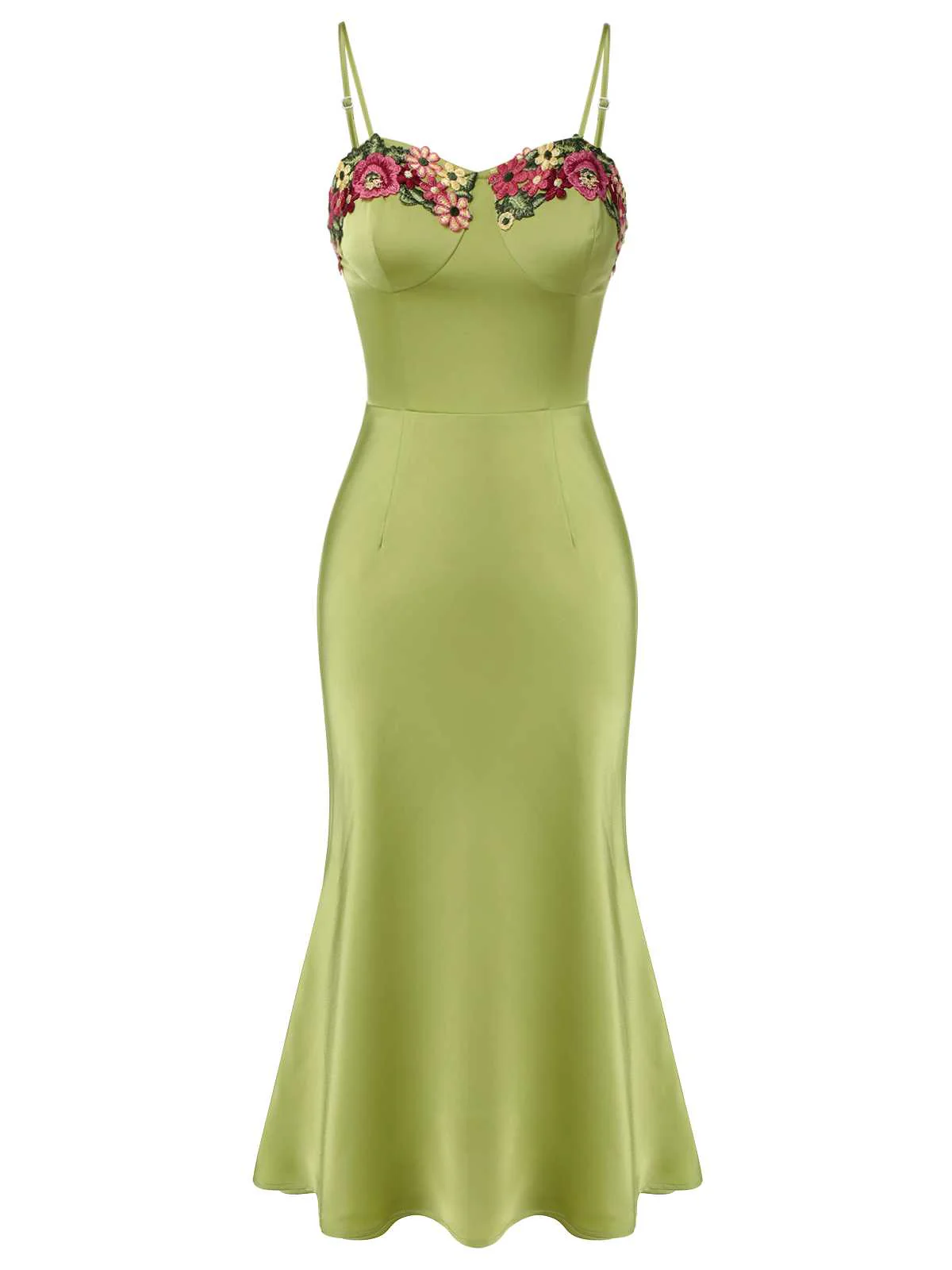 Grün 1960er Spaghetti Träger 3D-Blumenkleid - Image 2
