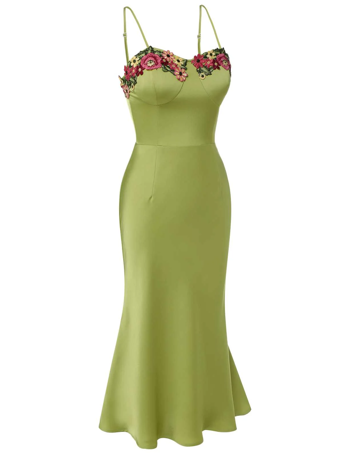 Grün 1960er Spaghetti Träger 3D-Blumenkleid - Image 3