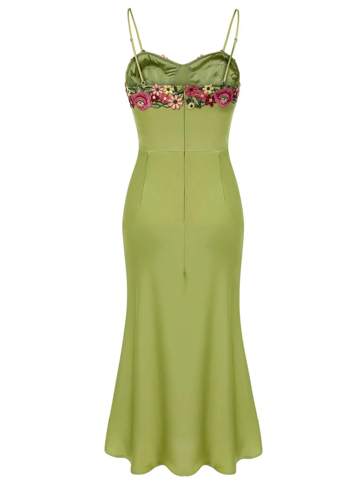 Grün 1960er Spaghetti Träger 3D-Blumenkleid - Image 4