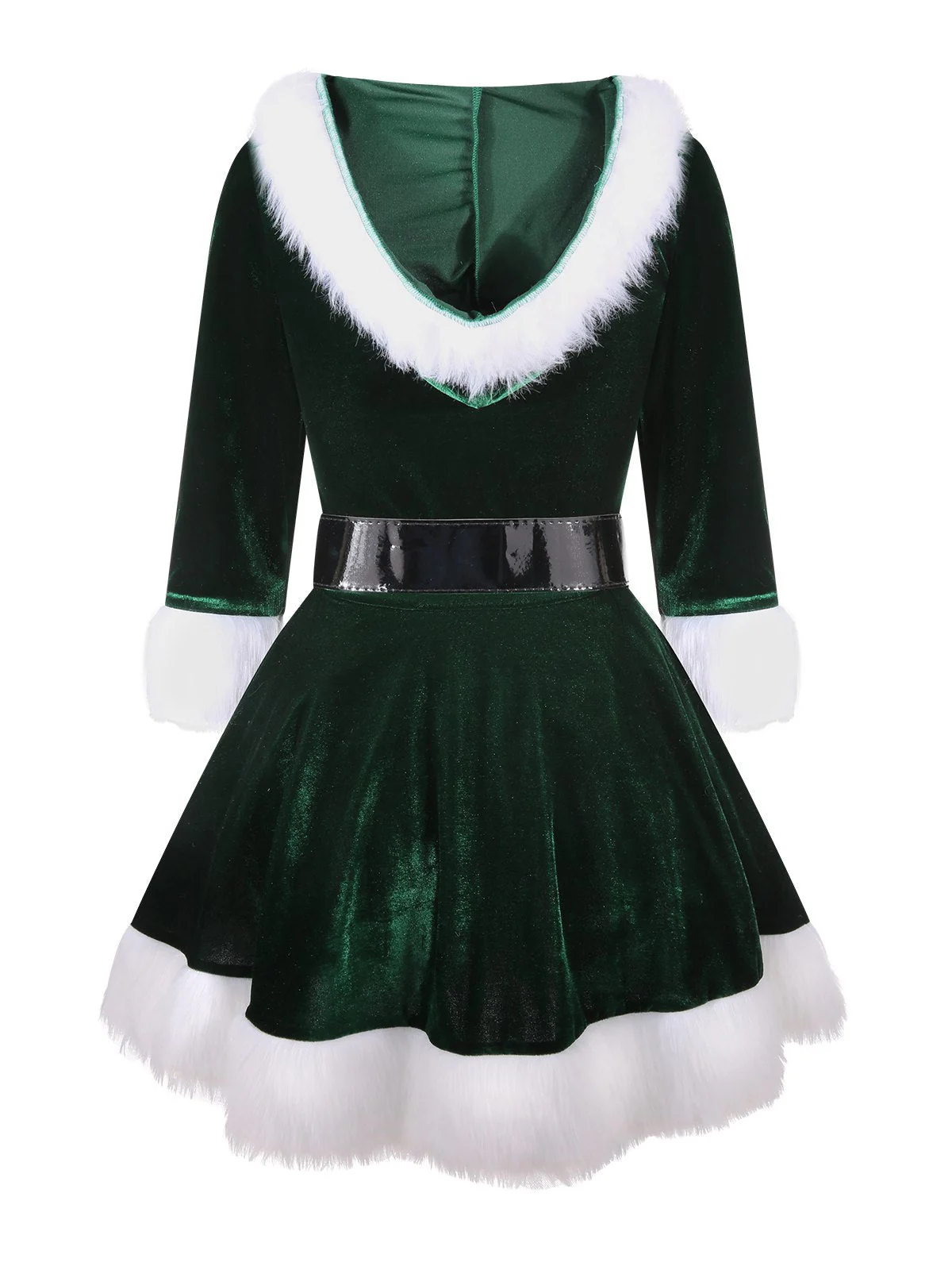 Grün 1960er Weihnachten Samt Patchwork Kleid Mit Kapuze - Image 2