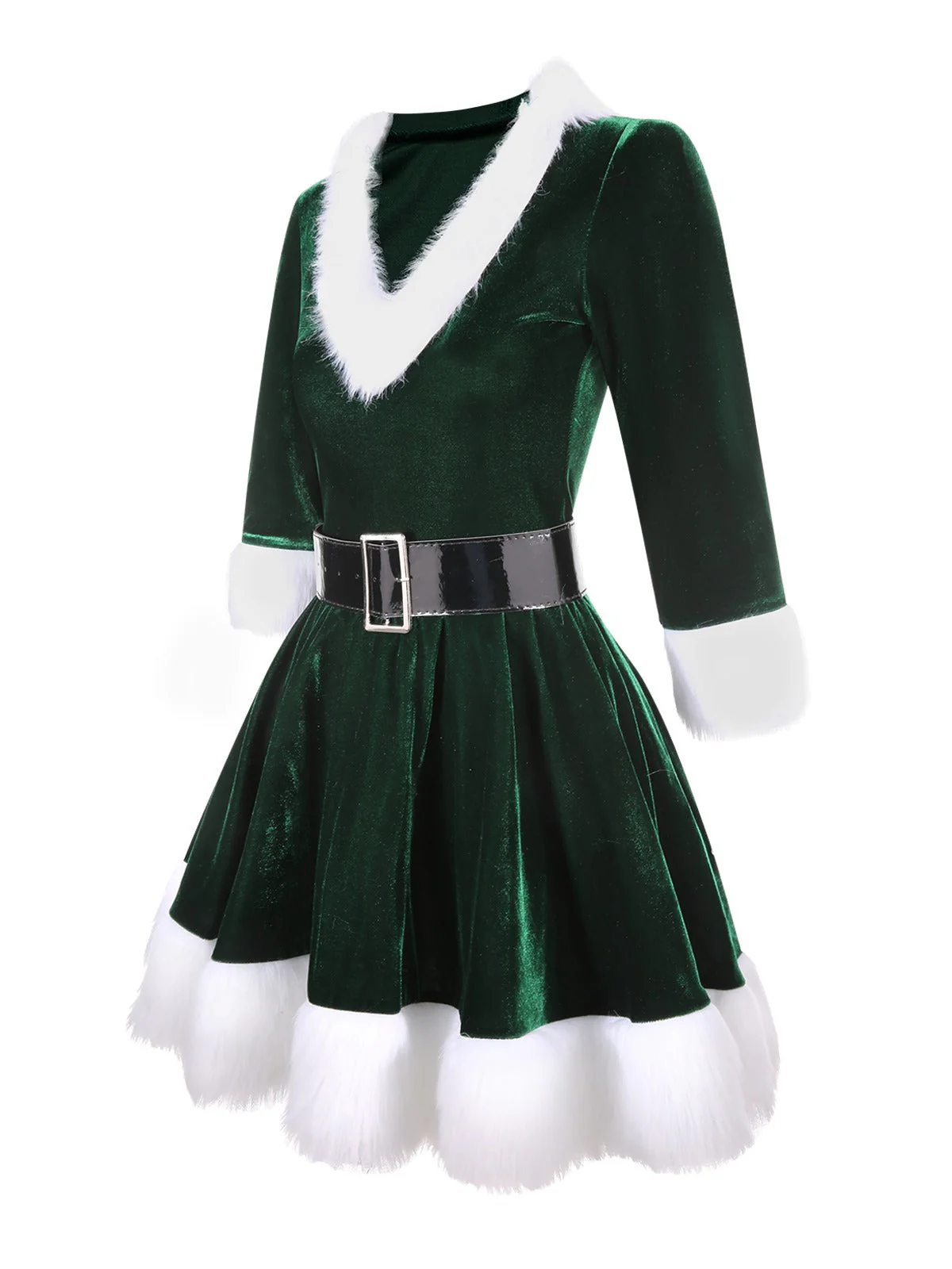 Grün 1960er Weihnachten Samt Patchwork Kleid Mit Kapuze - Image 3