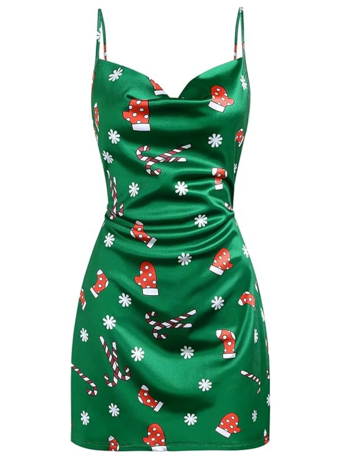 Grün 1960er Weihnachten Wasserfallausschnitt Slip Kleid - Image 2