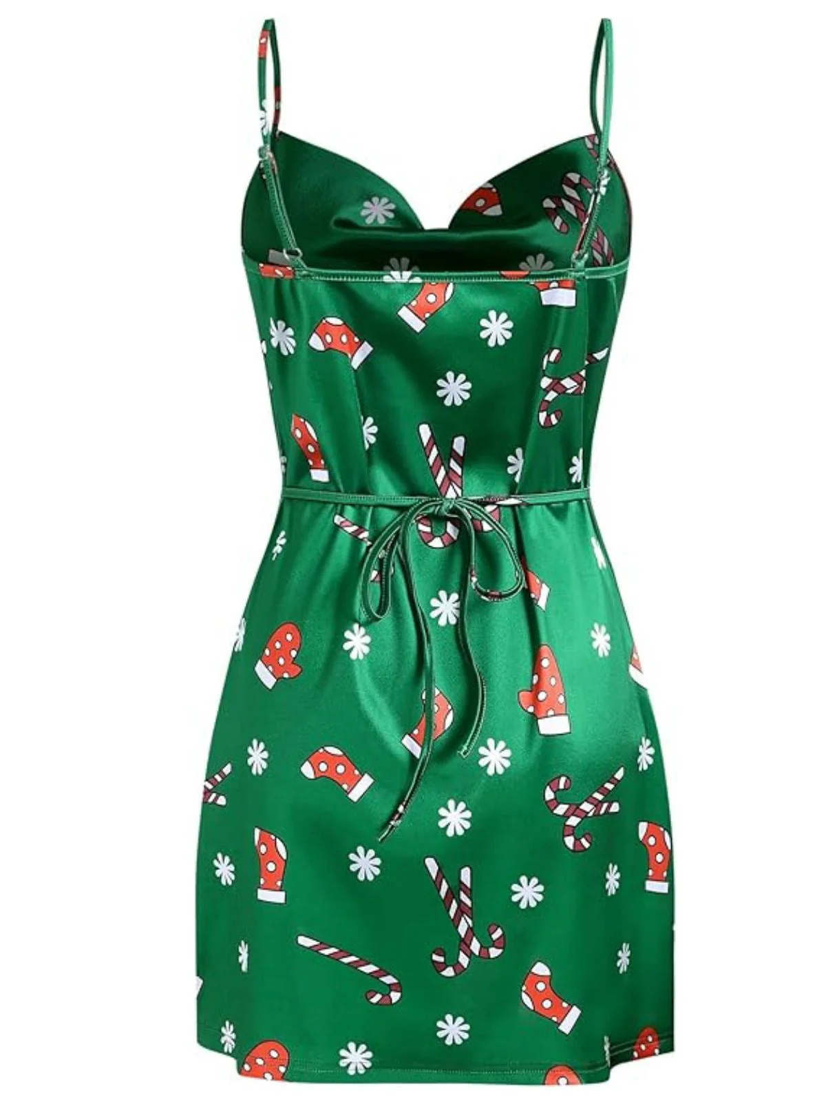 Grün 1960er Weihnachten Wasserfallausschnitt Slip Kleid - Image 3