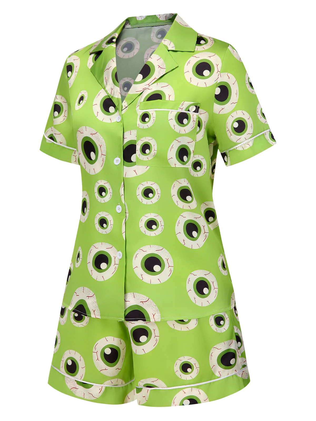 Grün 1970er Halloween Augapfel Revers Pyjama Set - Image 4